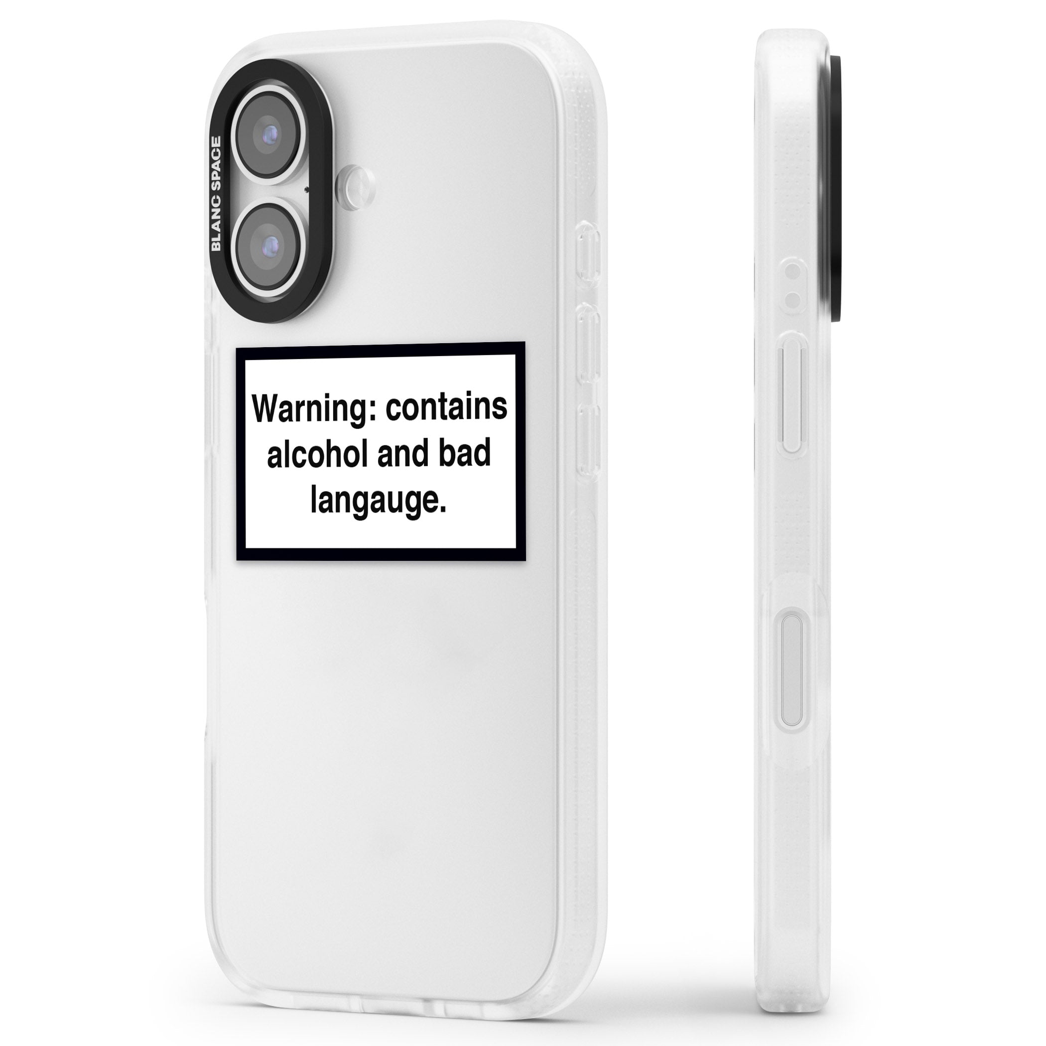 Warning: Contains Alcohol & Bad Language iPhone 17 Impact Air Clear Phone Case Side Profile