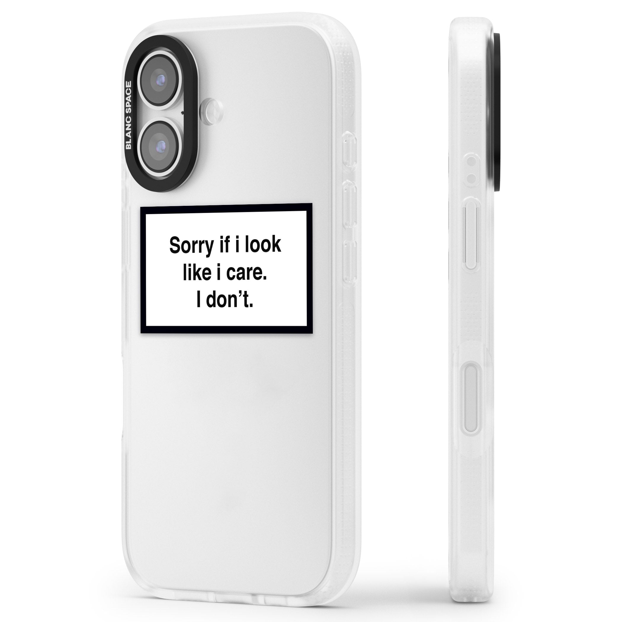 Sorry If I Look Like I Care iPhone 17 Impact Air Clear Phone Case Side Profile