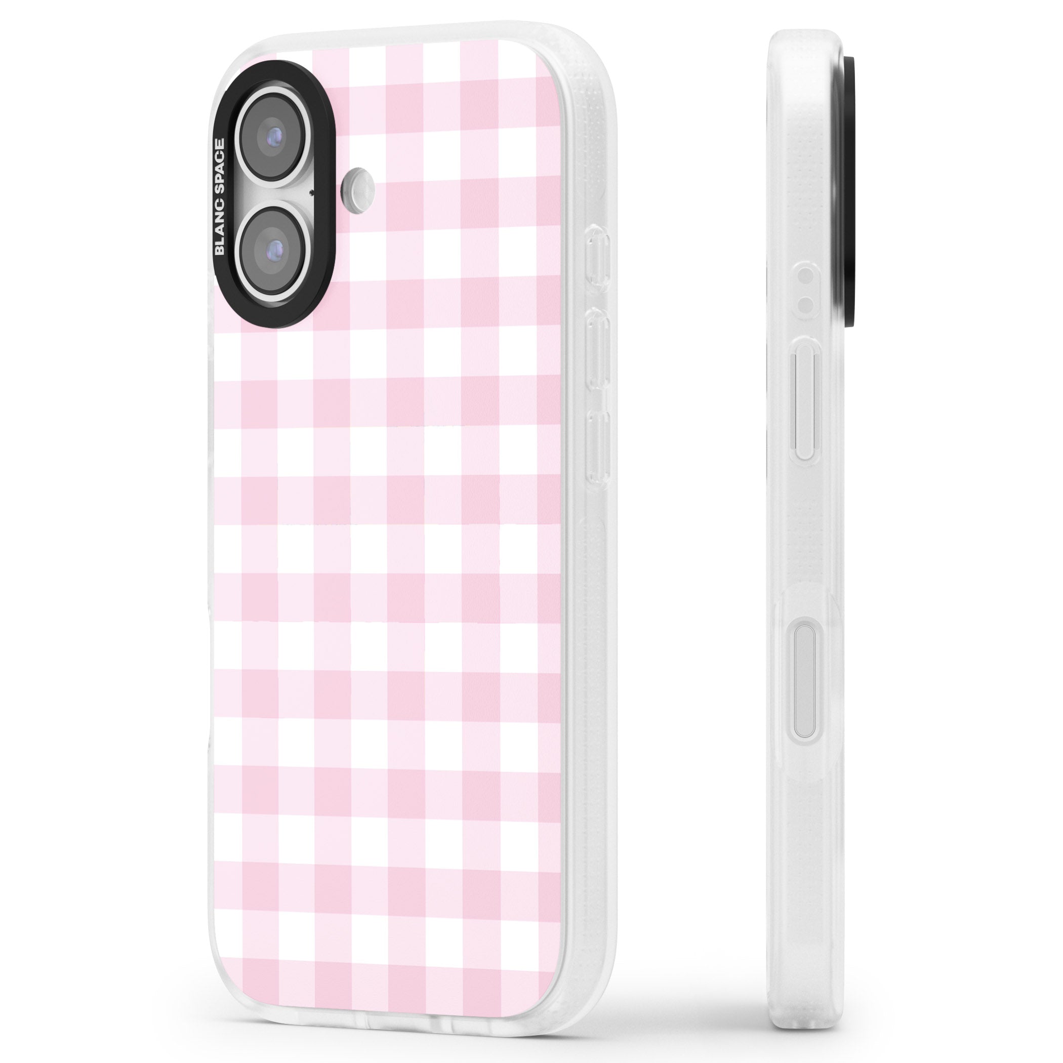 Pink Gingham Pattern iPhone 17 Impact Air Clear Phone Case Side Profile