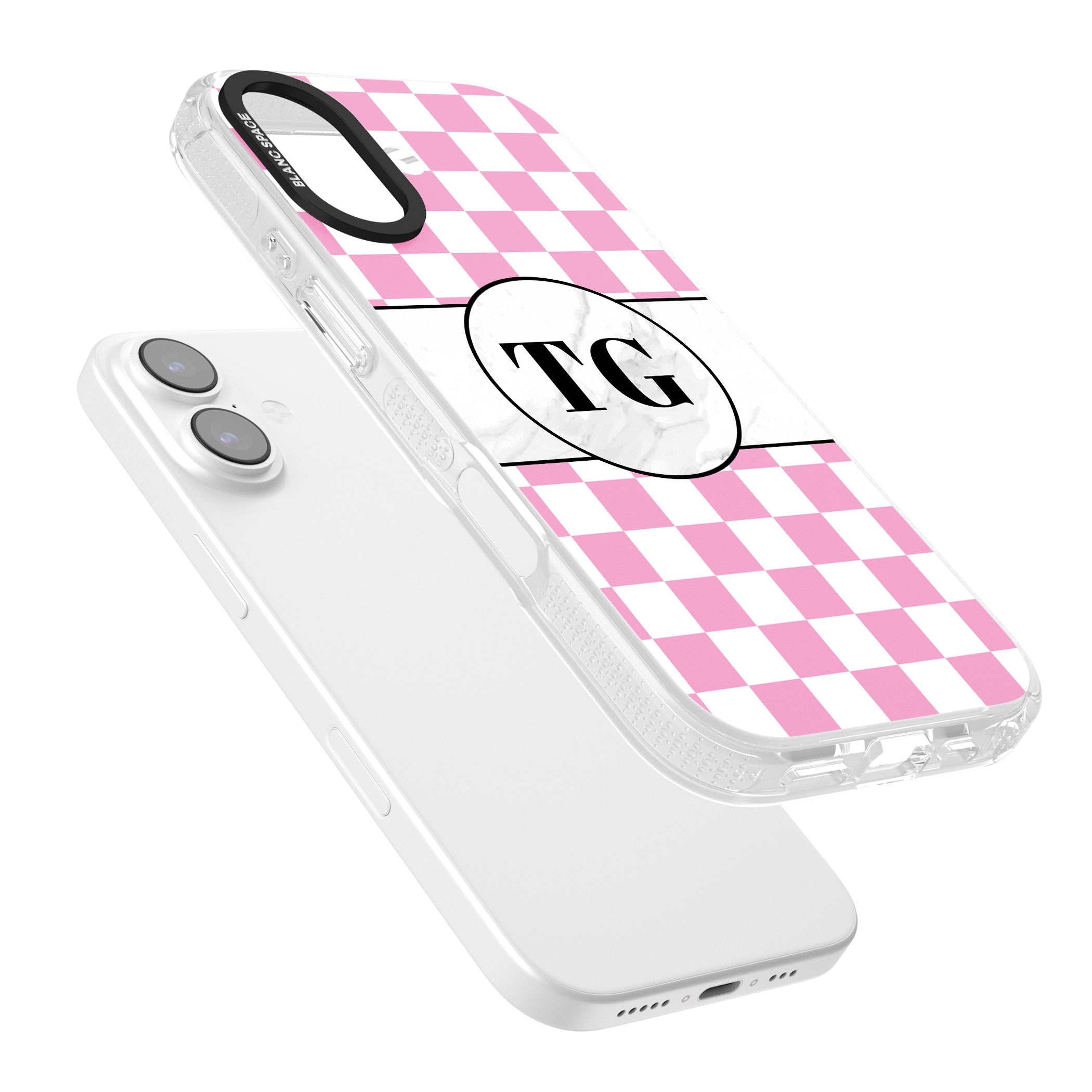 Personalised Monogrammed Pink Check iPhone 17 Impact Air Clear Phone Case Colours