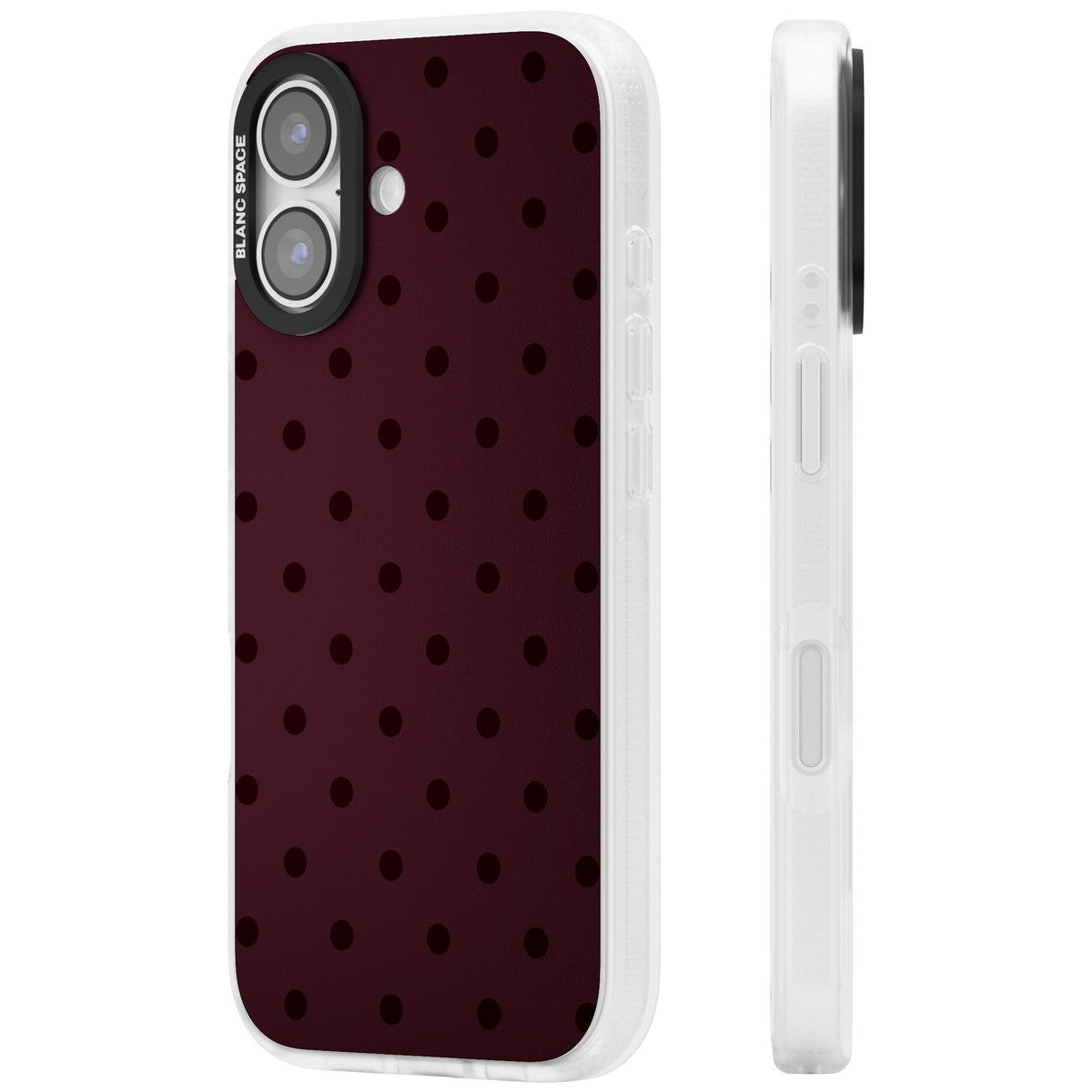 Burgundy Polka Dot minimalist iPhone case featuring black polka dots on a deep burgundy wine red background iPhone 16 / iPhone 16 Plus / iPhone 17 Impact Air Phone Case side