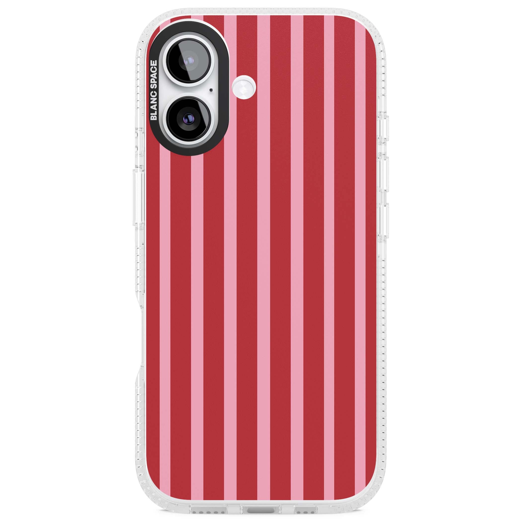 Raspberry Stripe coquette iPhone case featuring red and pink vertical stripes in a candy-inspired pattern | Clear Case Impact Air case for iPhone 17