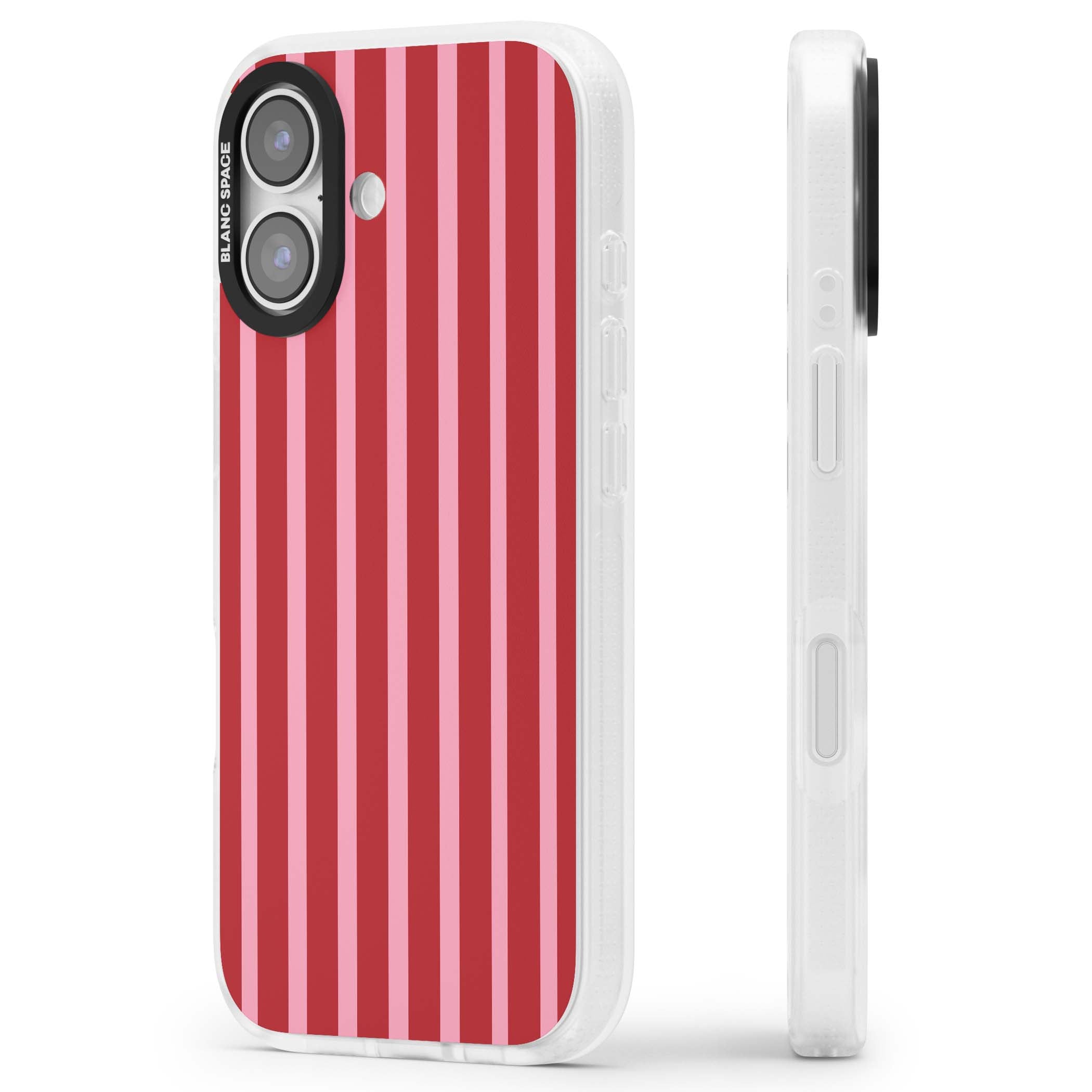 Raspberry Stripe coquette iPhone case featuring red and pink vertical stripes in a candy-inspired pattern | Clear Case Impact Air case for iPhone 17