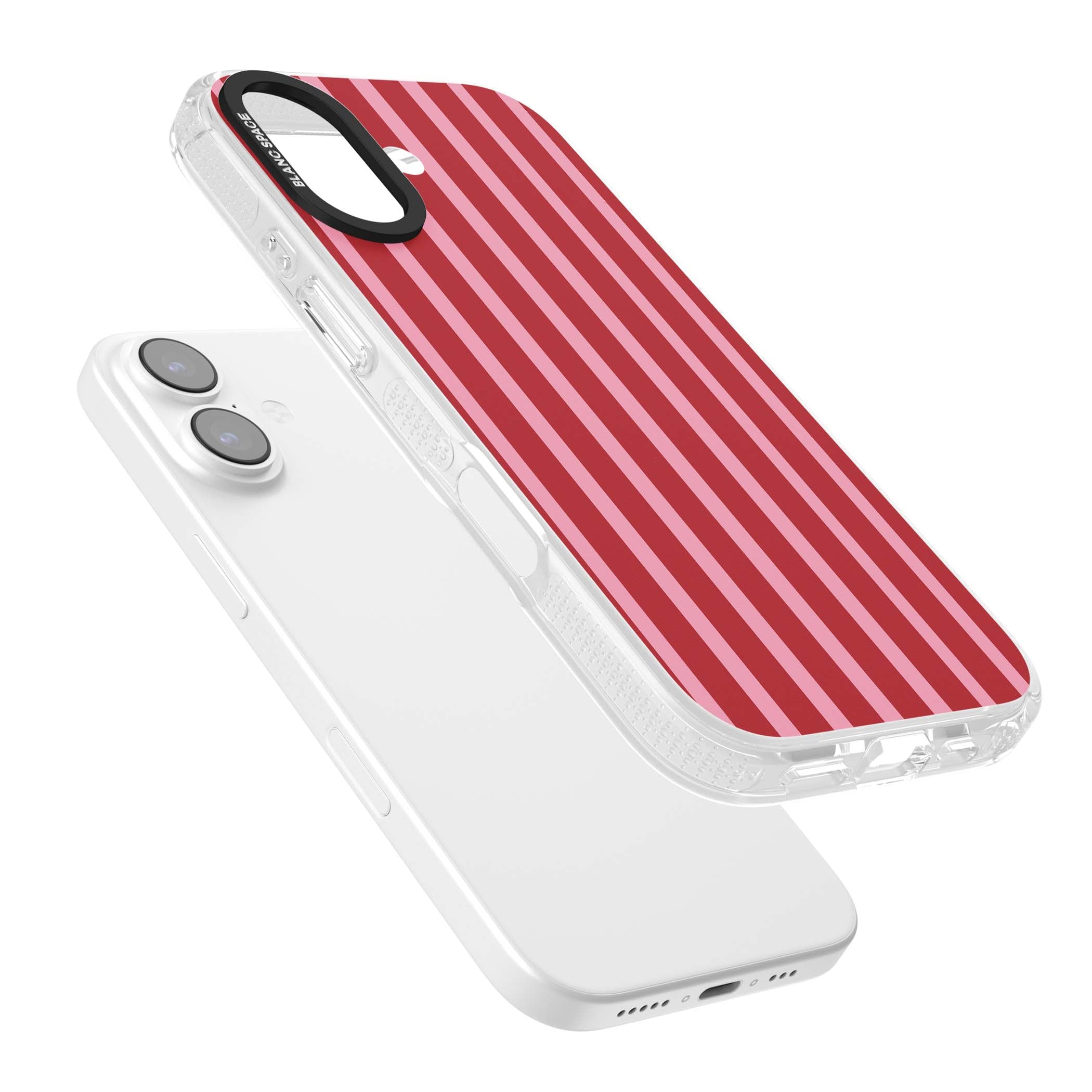 Raspberry Stripe coquette iPhone case featuring red and pink vertical stripes in a candy-inspired pattern | Clear Case Impact Air case for iPhone 17