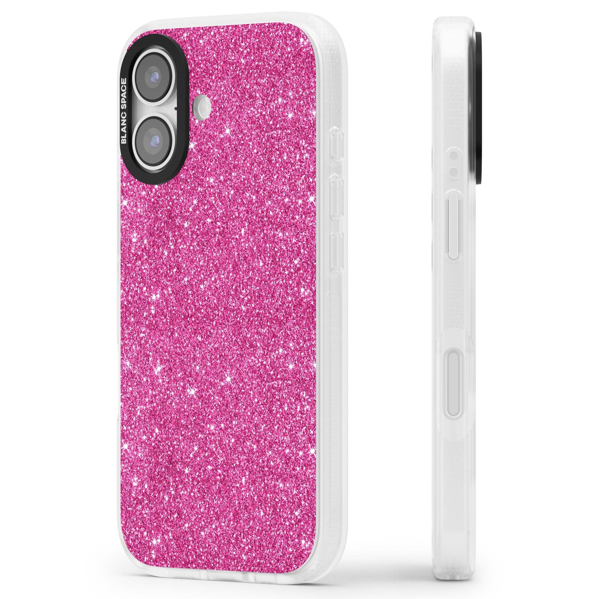 Pink Glitter Y2K iPhone case featuring hot pink glitter wallpaper with sparkle shimmer effect | Clear Case Impact Air case for iPhone 17