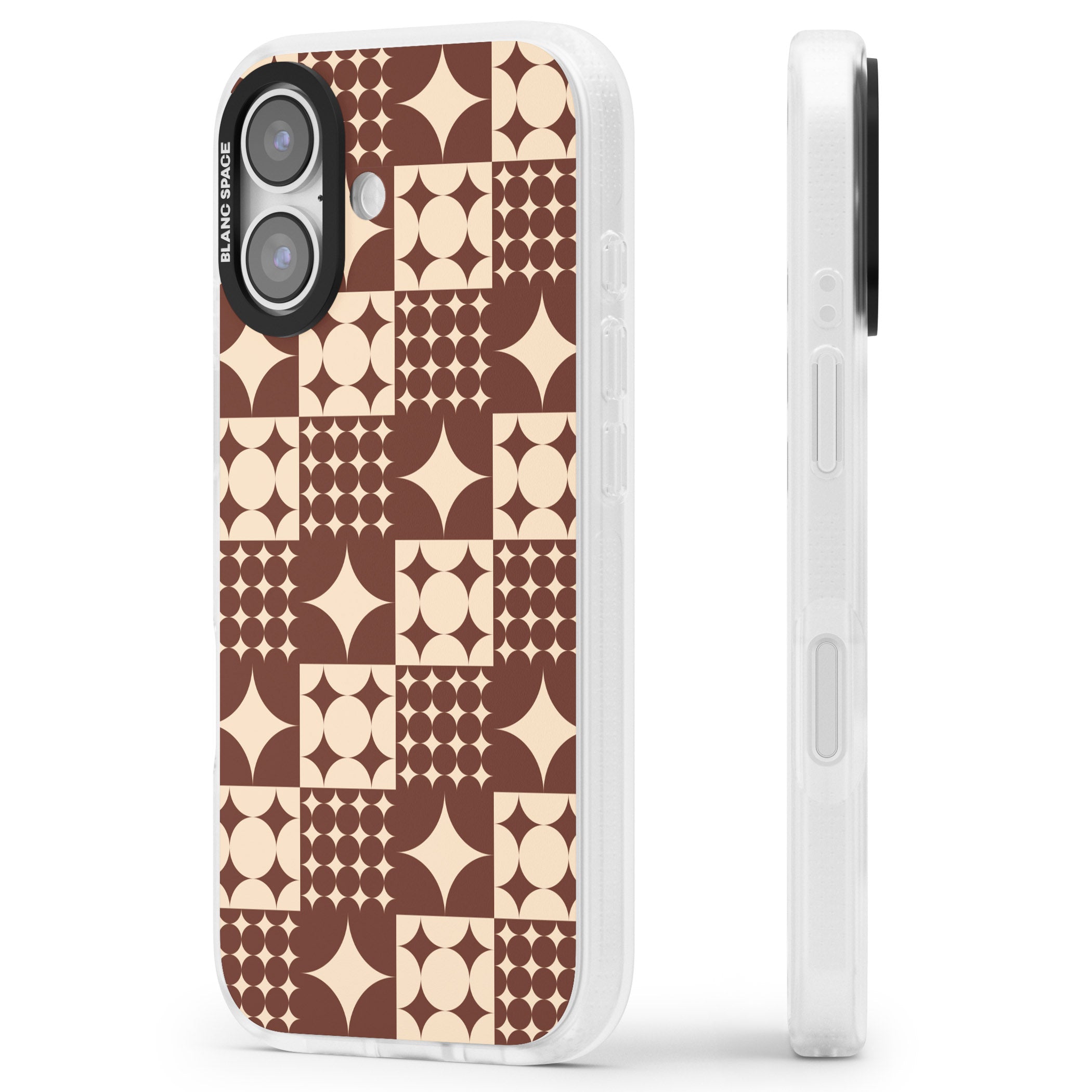 Mid Century Brown Checked iPhone 17 Impact Air Clear Phone Case Side Profile