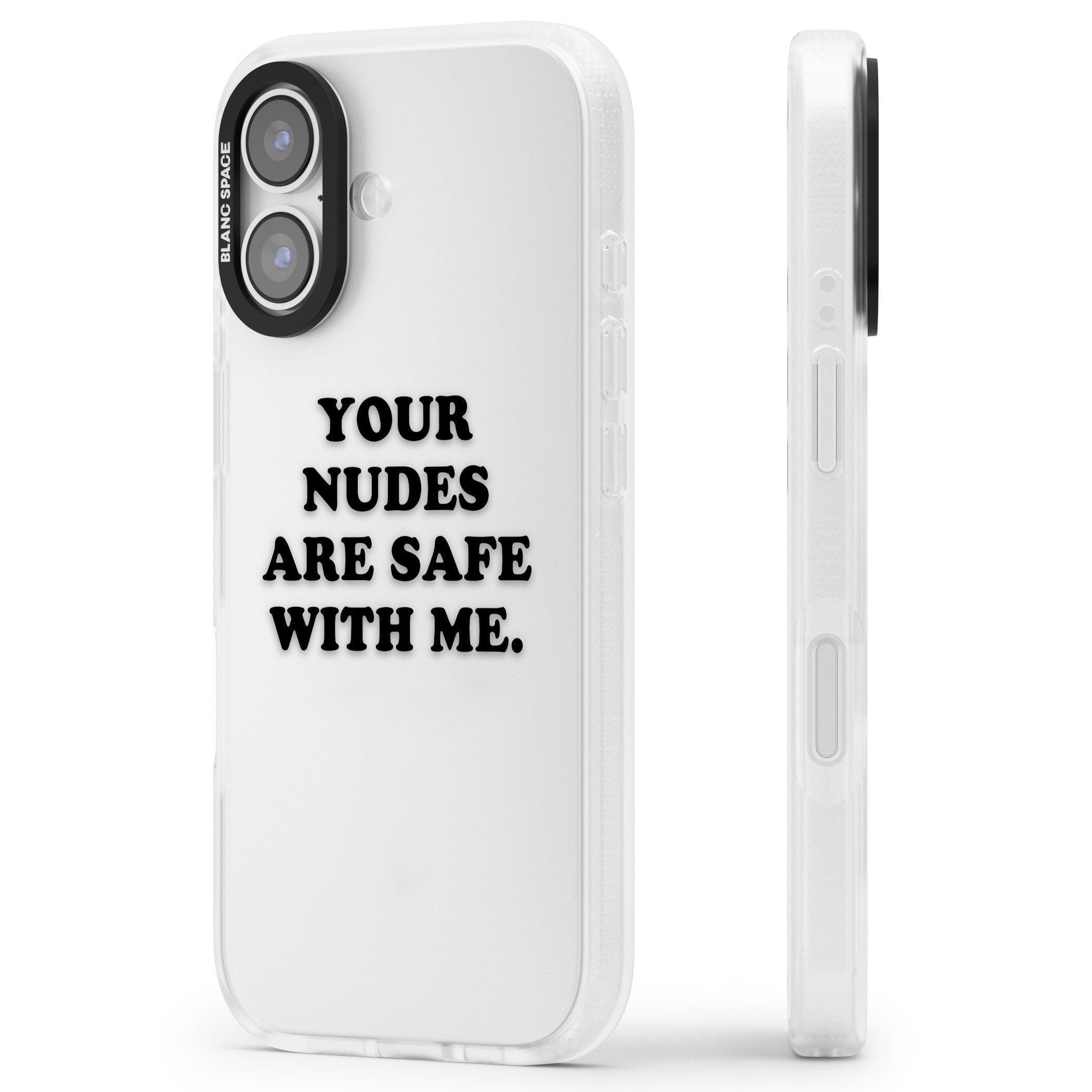 Your Nudes Are Safe Black iPhone 17 Impact Air Clear Phone Case Side Profile
