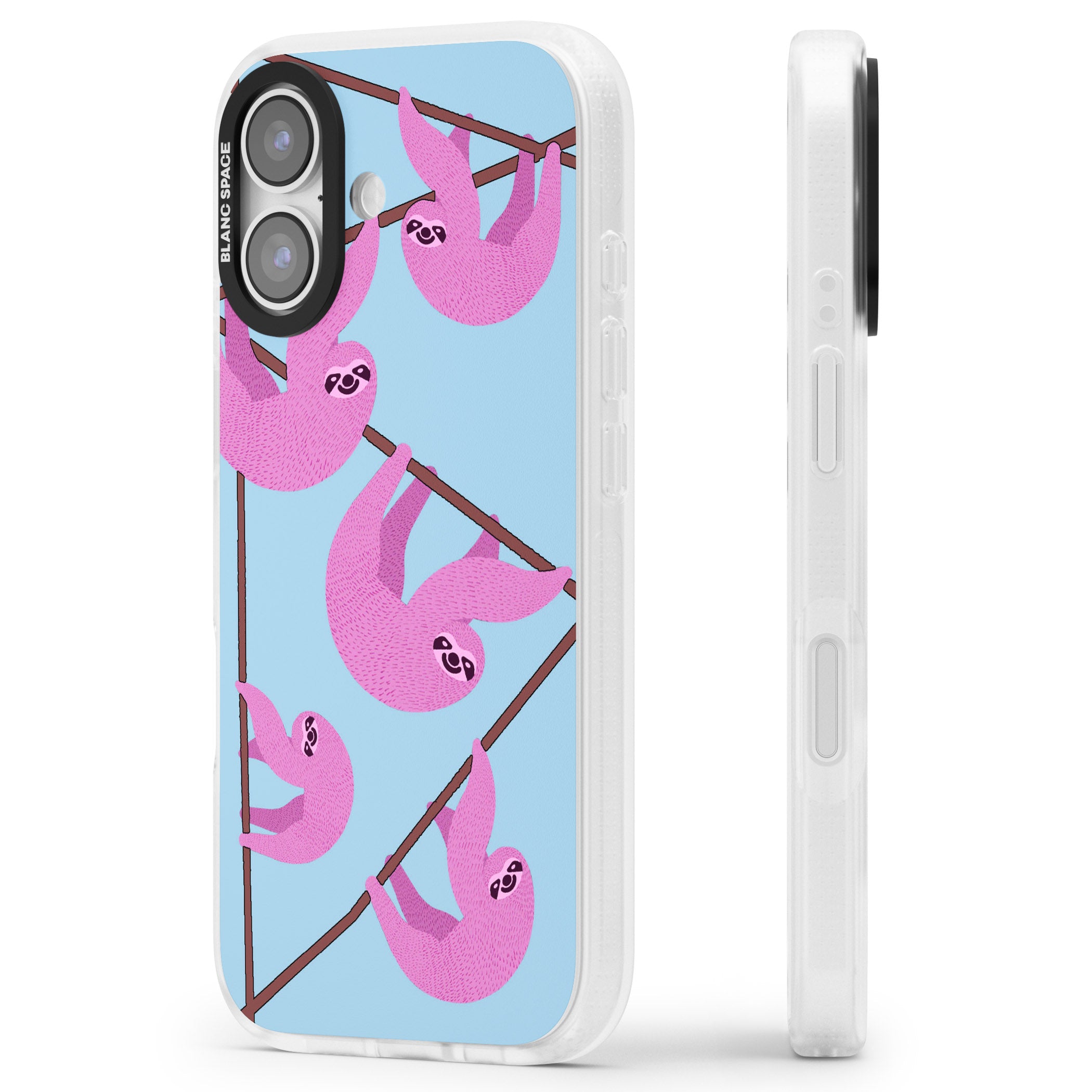 Pink Sloth iPhone 17 Impact Air Clear Phone Case Side Profile