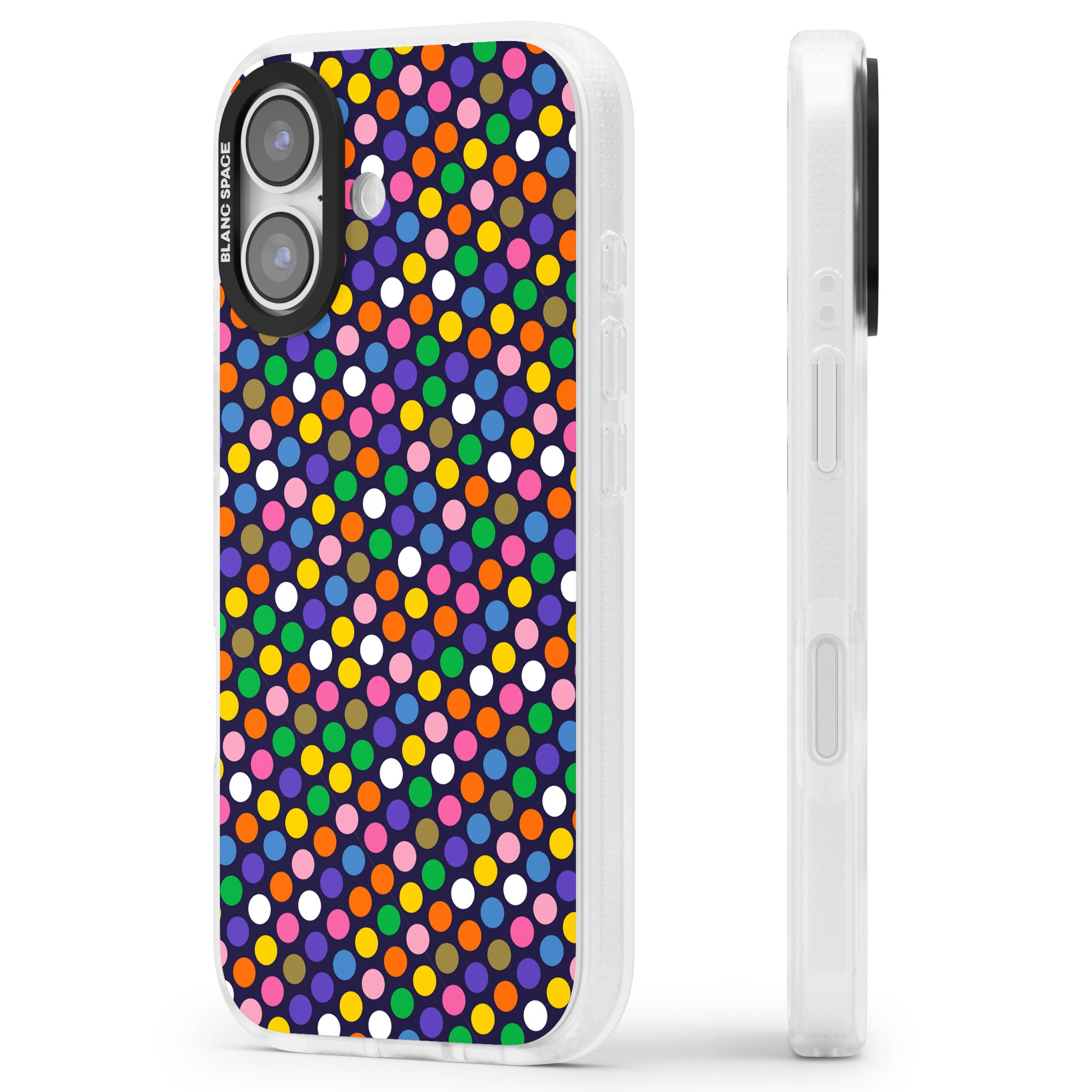 Multicolour Polka Dot Fiesta (Purple) iPhone 17 Impact Air Clear Phone Case Side Profile
