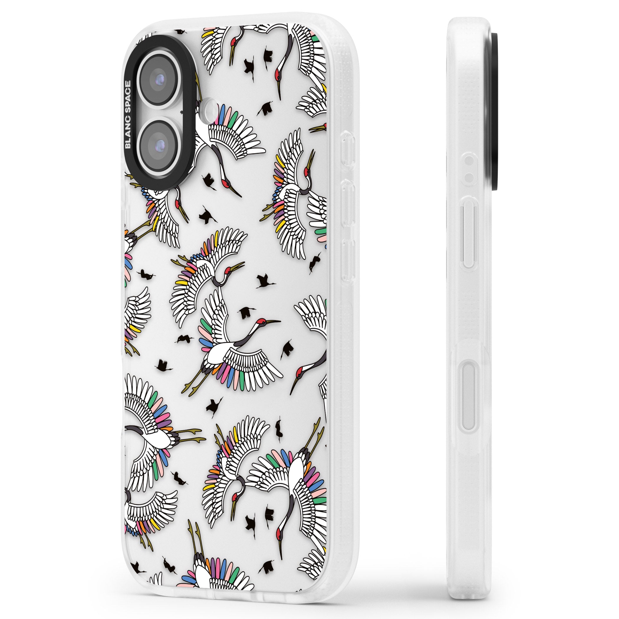 Colourful Crane Pattern iPhone 17 Impact Air Clear Phone Case Side Profile