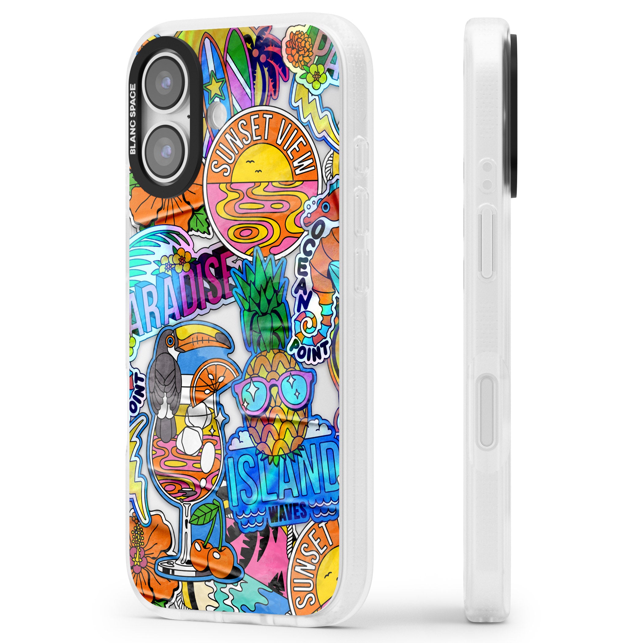 Tropical Vibes Collage iPhone 17 Impact Air Clear Phone Case Side Profile