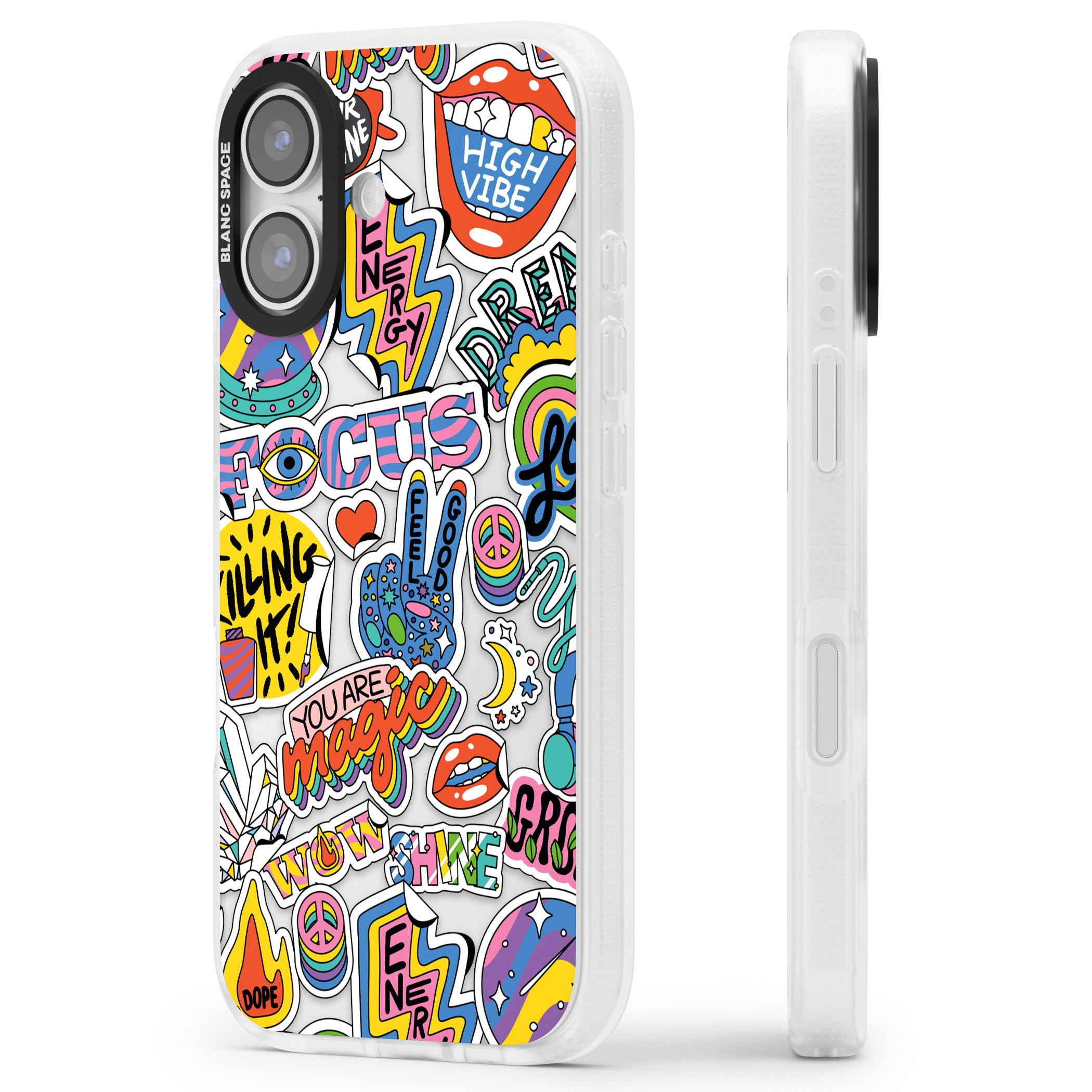 Magic Sticker Collage iPhone 17 Impact Air Clear Phone Case Side Profile