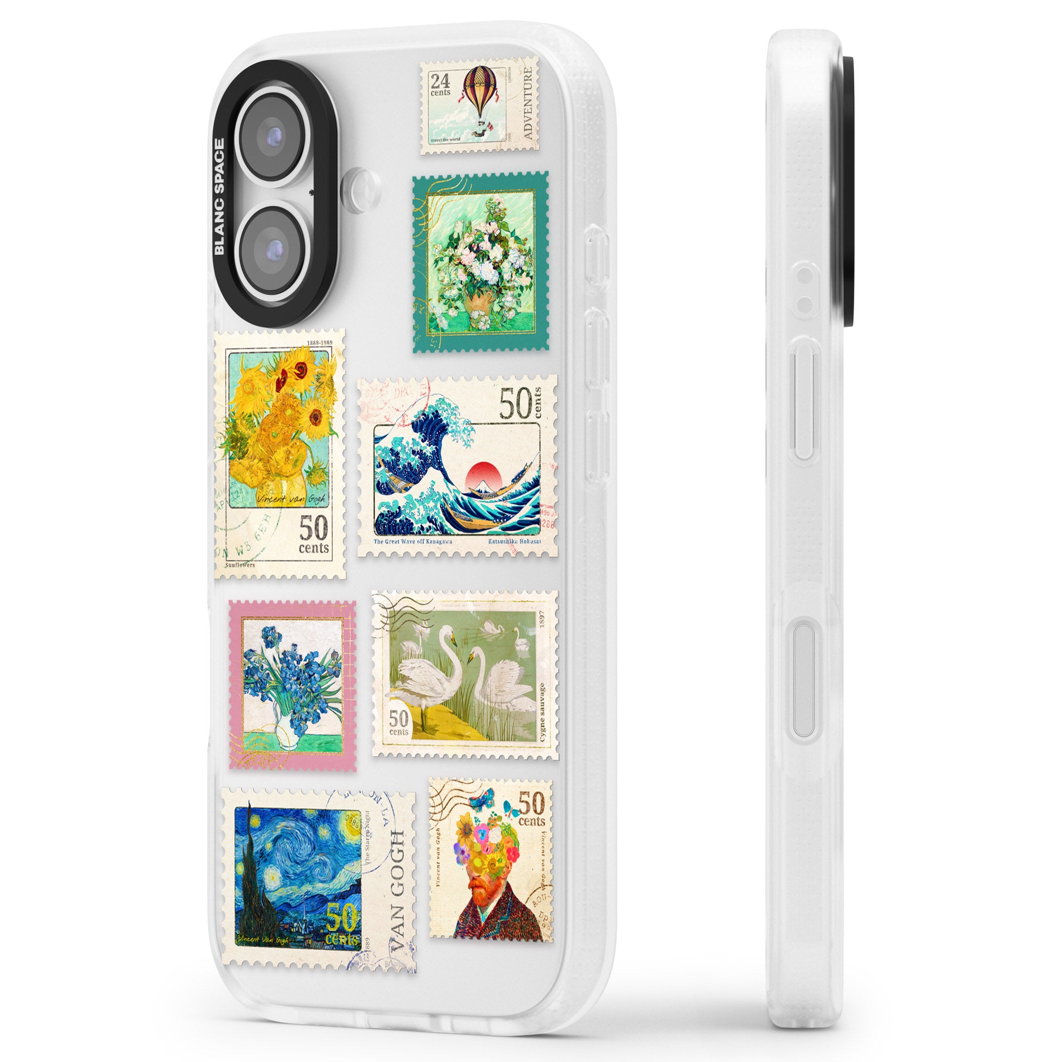 Vintage Art Stamps iPhone 17 Impact Air Clear Phone Case Side Profile