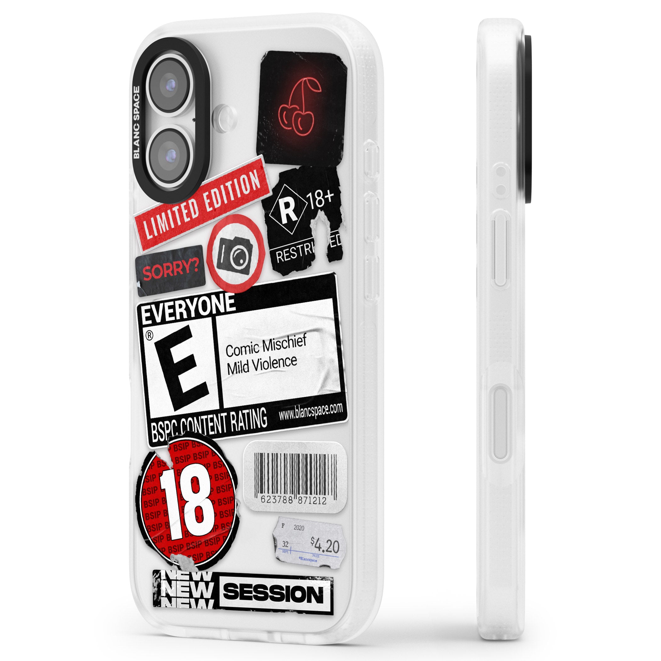 Rated 18+ Sticker Mix iPhone 17 Impact Air Clear Phone Case Side Profile