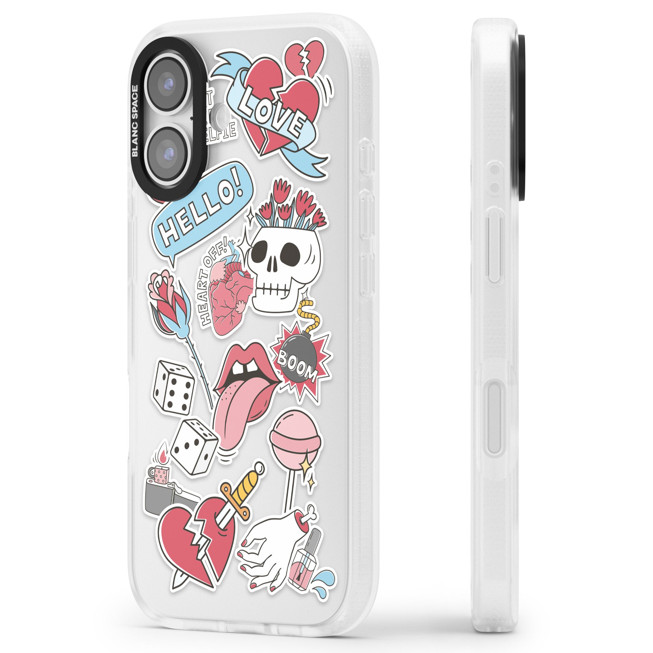 Skull & Flowers Stickers iPhone 17 Impact Air Clear Phone Case Side Profile