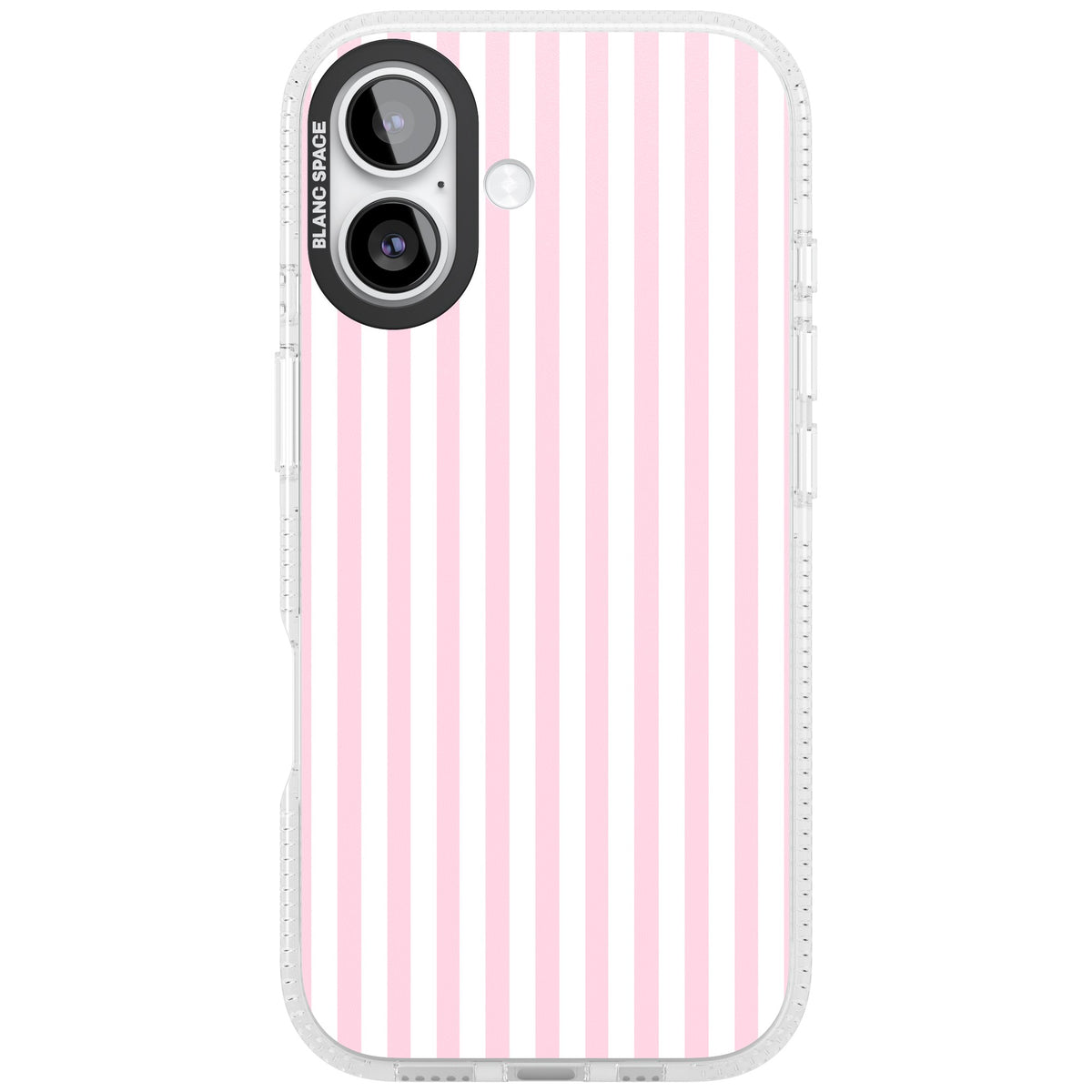 Pink Stripe preppy iPhone case featuring soft pastel pink and white vertical candy stripes iPhone 16 / iPhone 16 Plus / iPhone 17 Impact Air Phone Case front