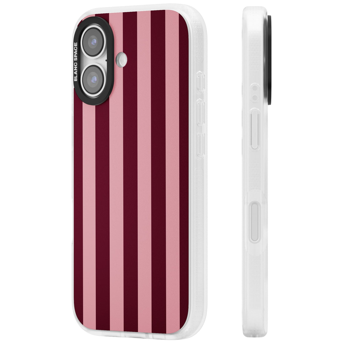 Bordeaux Belle preppy iPhone case featuring bold vertical stripes in burgundy and soft blush pink iPhone 16 / iPhone 16 Plus / iPhone 17 Impact Air Phone Case side