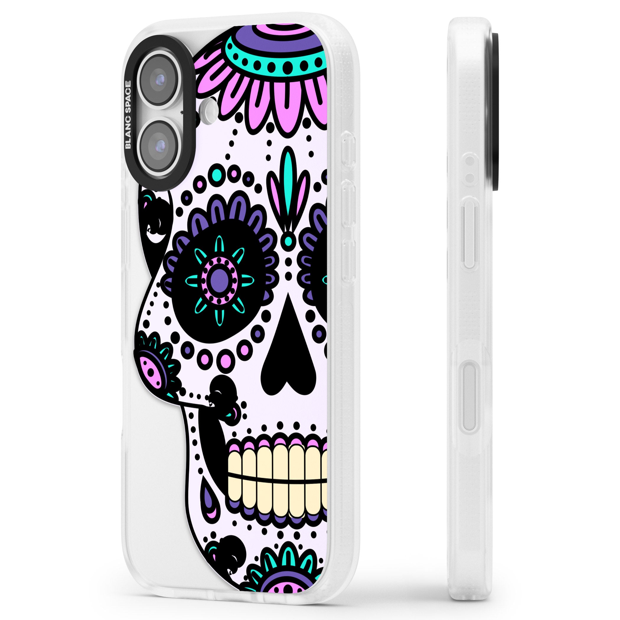 Violet Sugar Skull iPhone 17 Impact Air Clear Phone Case Side Profile