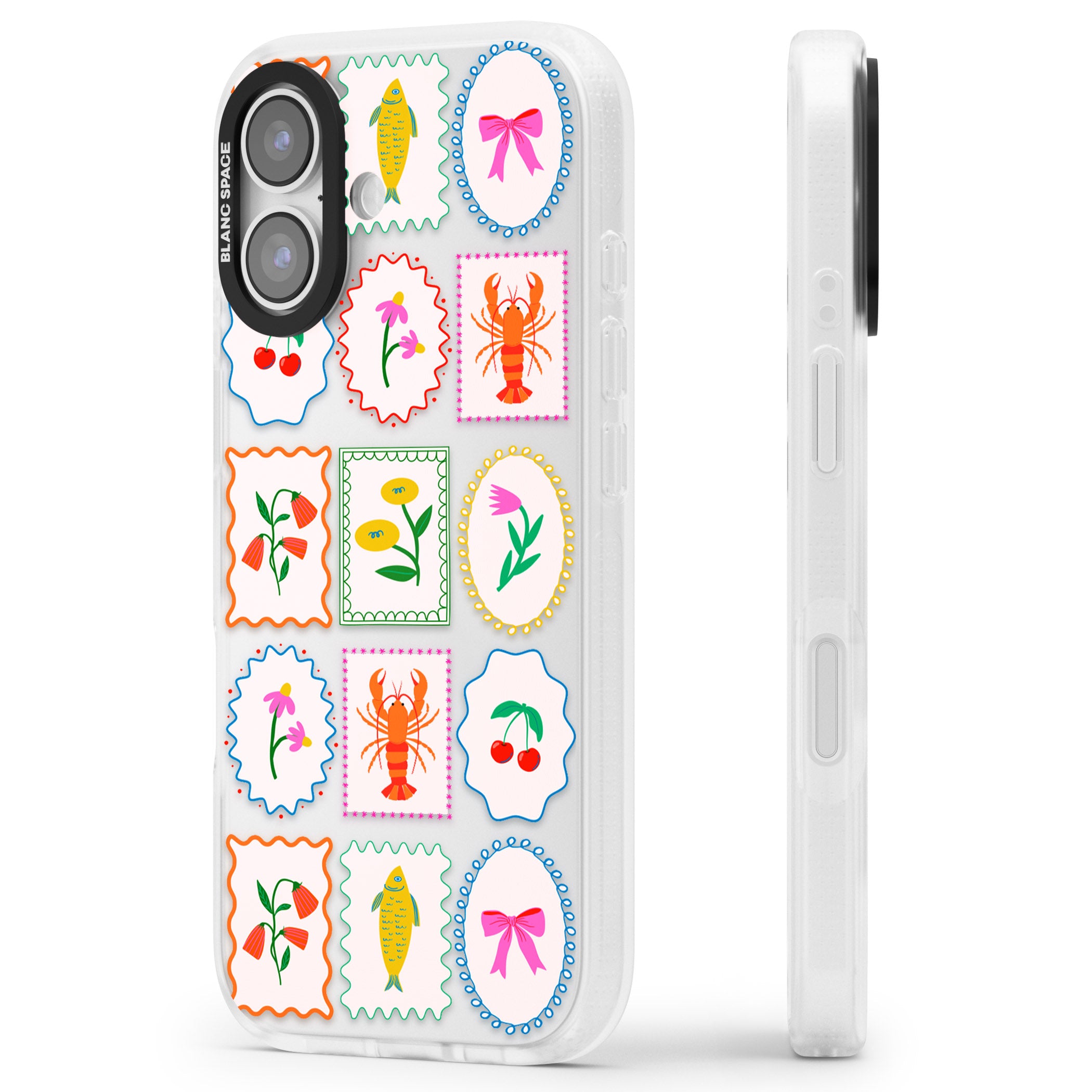 Floral Seafood Stamps iPhone 17 Impact Air Clear Phone Case Side Profile