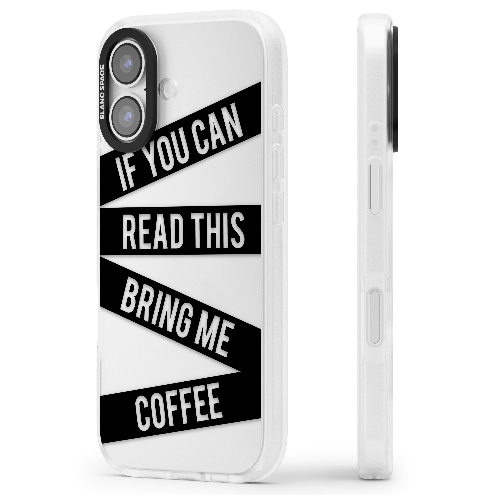 Bring Me Coffee iPhone 17 Impact Air Clear Phone Case Side Profile