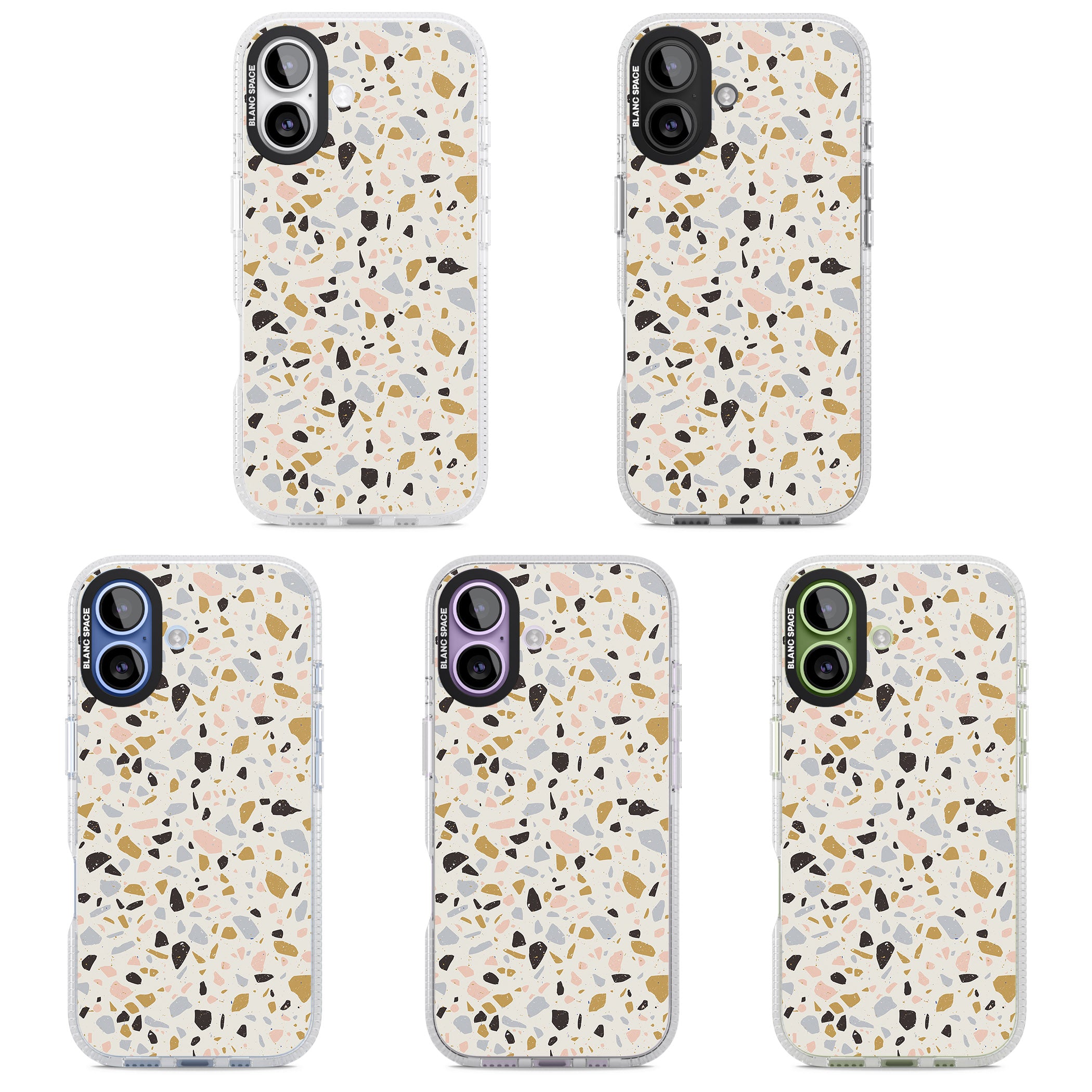 Pale Pink, Blue, & Mocha Terrazzo Pattern iPhone 17 Impact Air Clear Phone Case APT Impact Protection