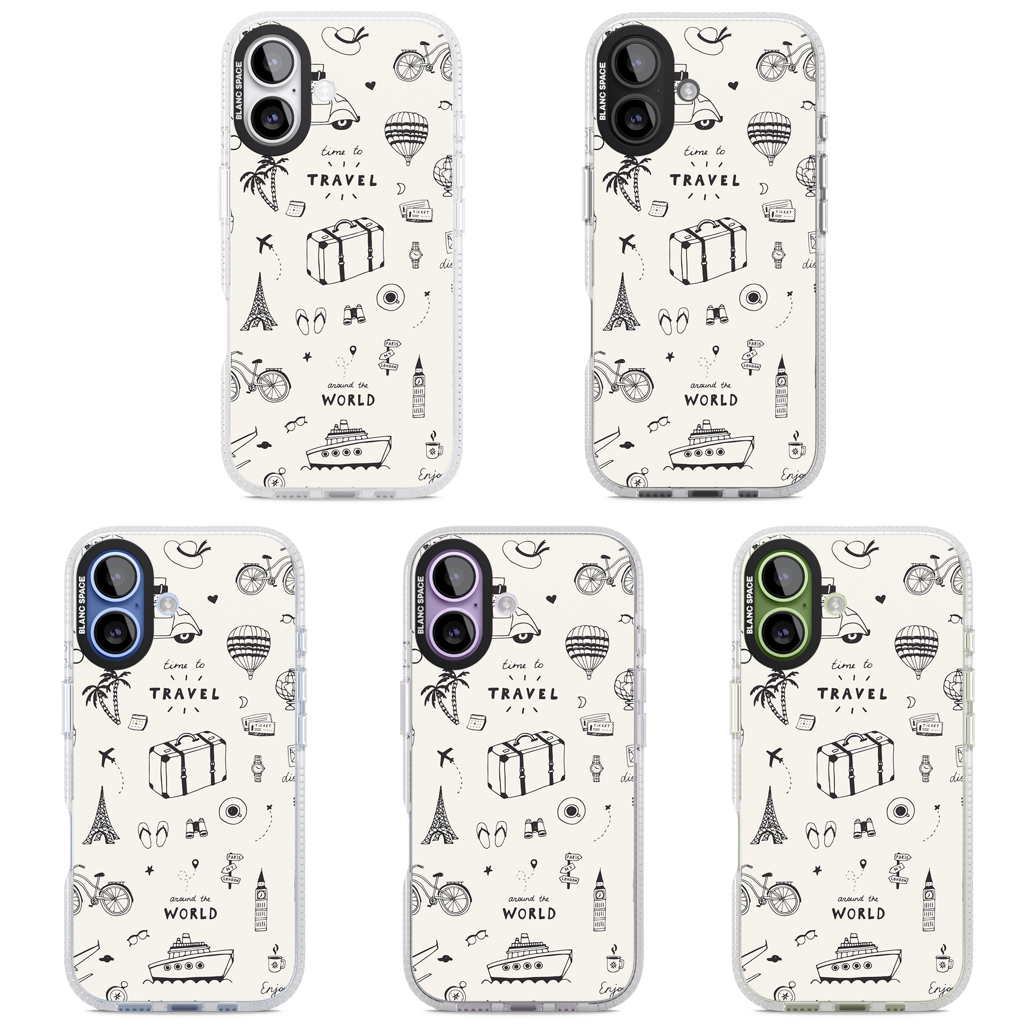 Cute Travel Pattern, White On iPhone 17 Impact Air Clear Phone Case APT Impact Protection