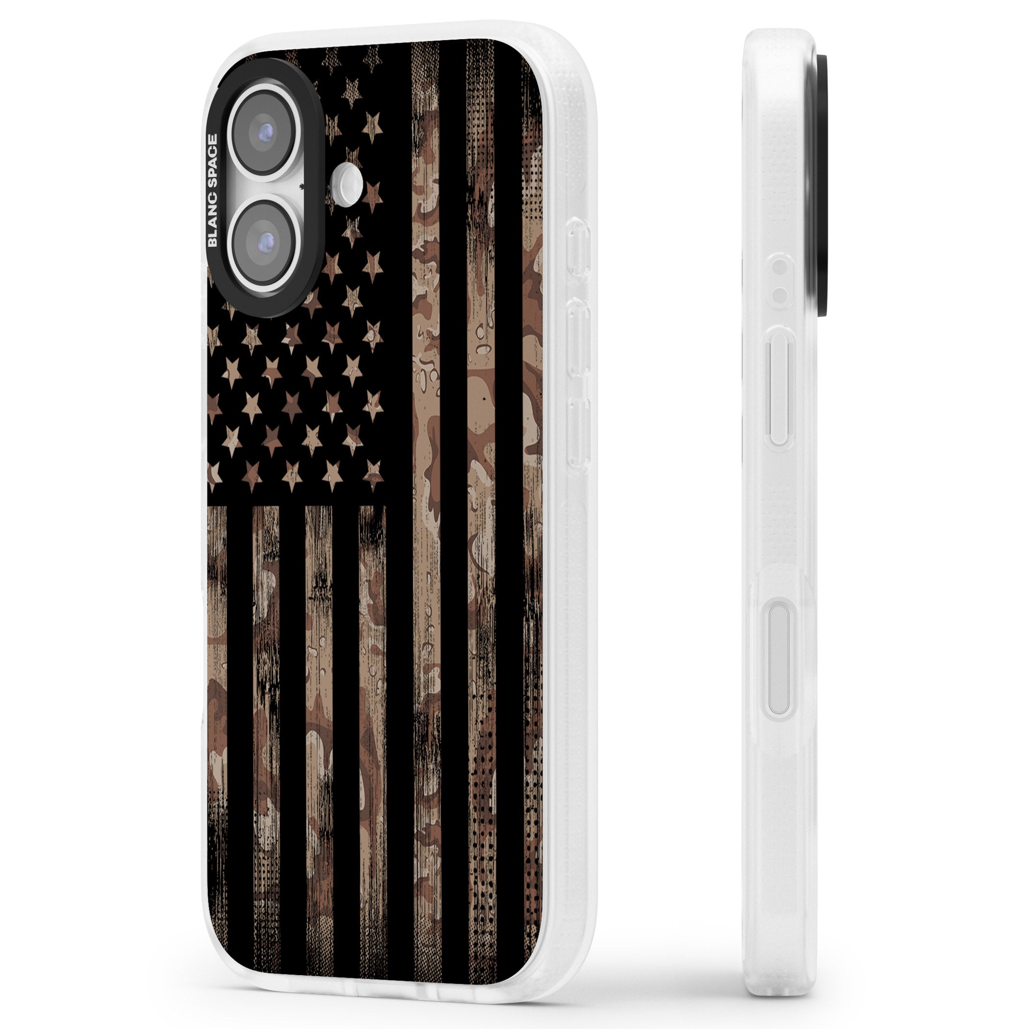 American Flag Camo iPhone 17 Impact Air Clear Phone Case Side Profile