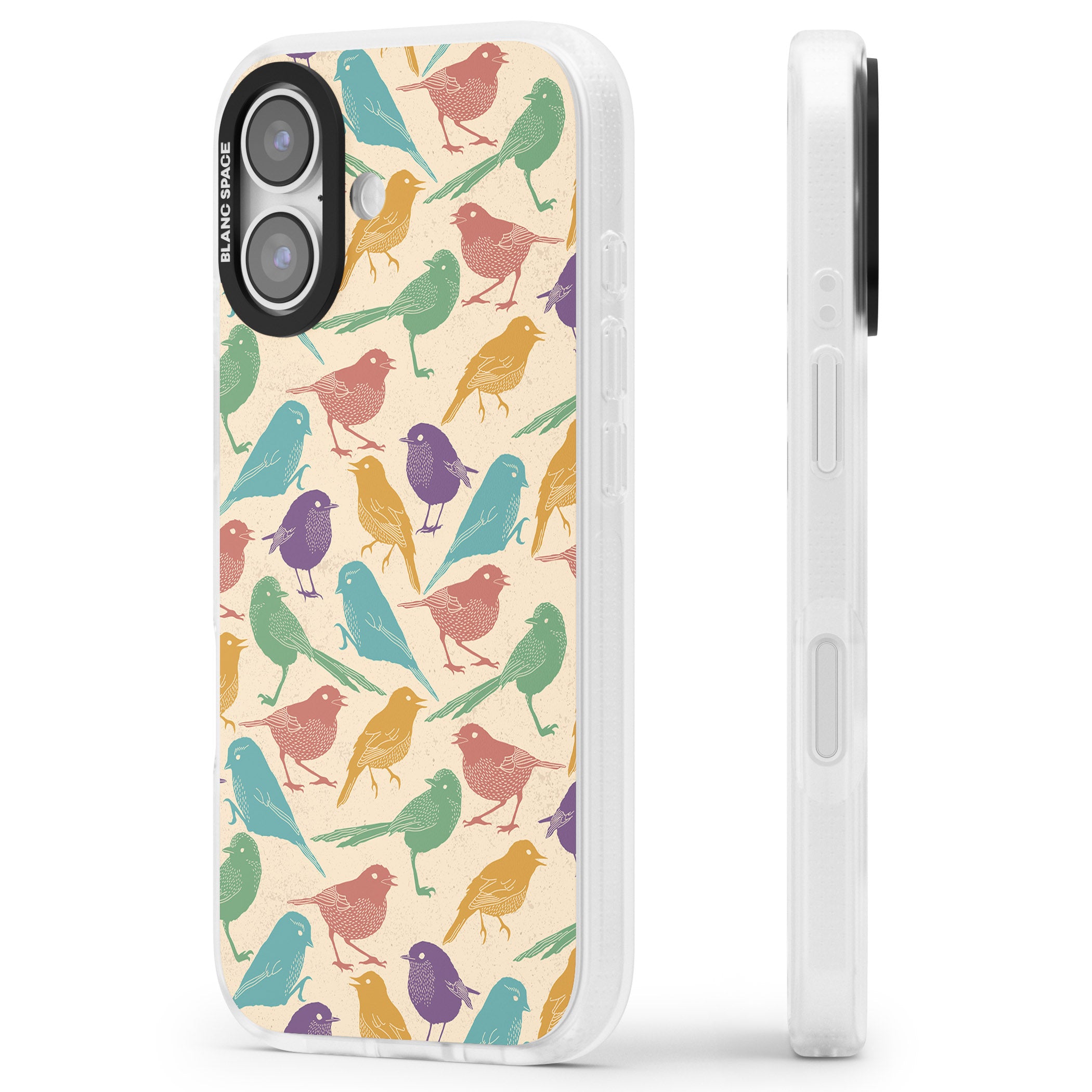 Colorful Feathered Friends iPhone 17 Impact Air Clear Phone Case Side Profile