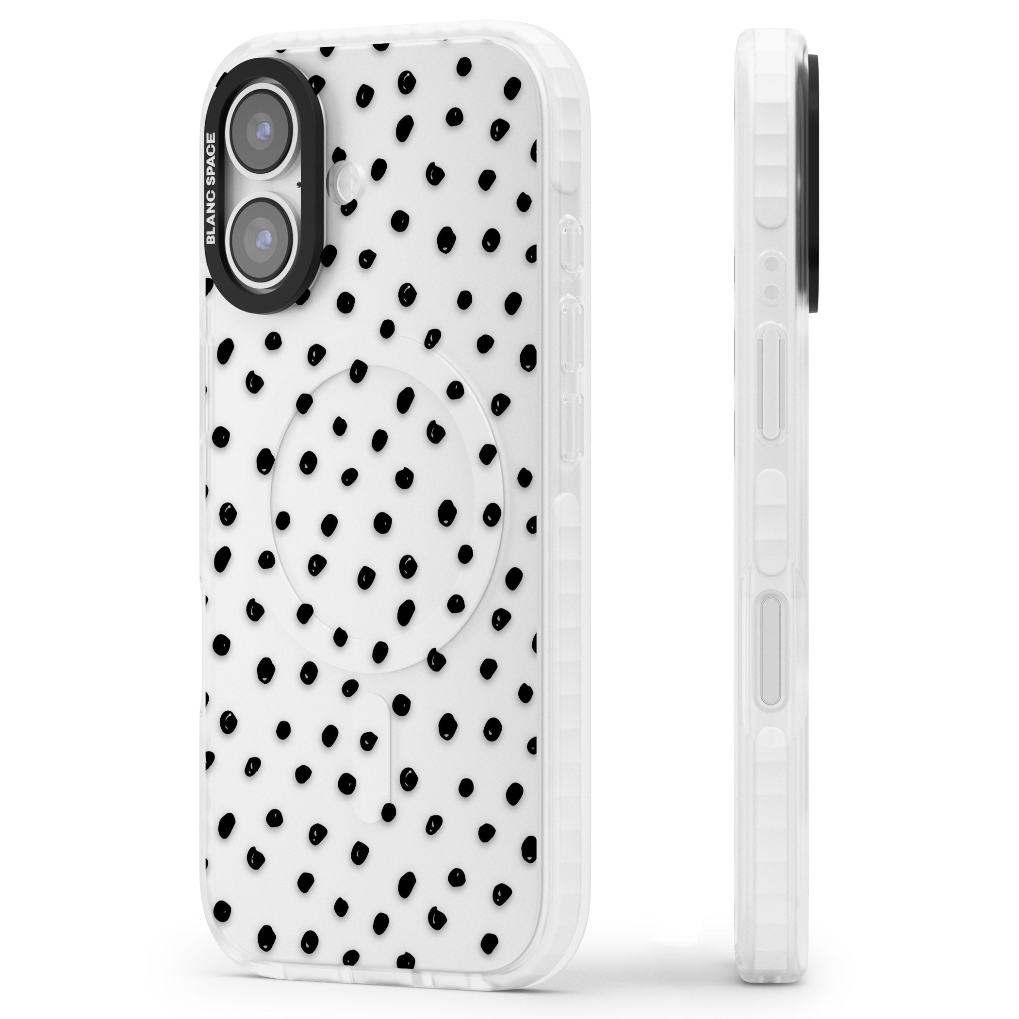Messy Black Dot Pattern iPhone 17 Impact Clear Phone Case Side Profile