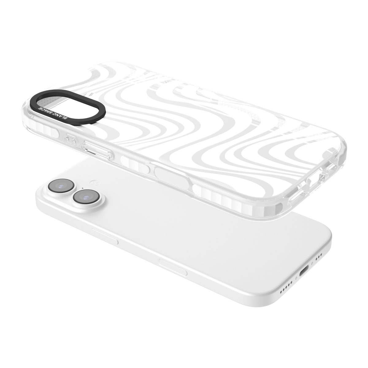 White Abstract Waves iPhone 16 / iPhone 16 Plus / iPhone 17 Impact Clear Phone Case angled