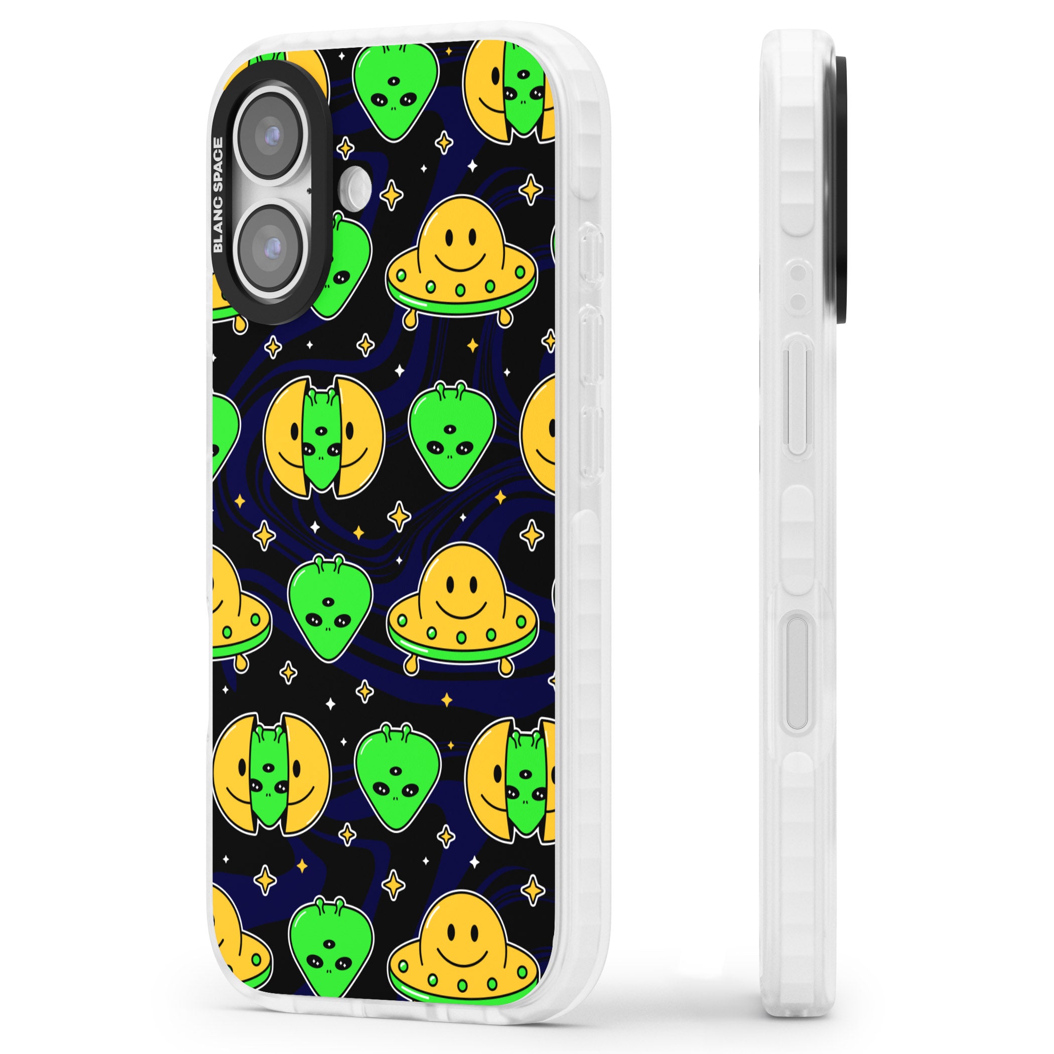 Alien Head Pattern iPhone 17 Impact Clear Phone Case Side Profile