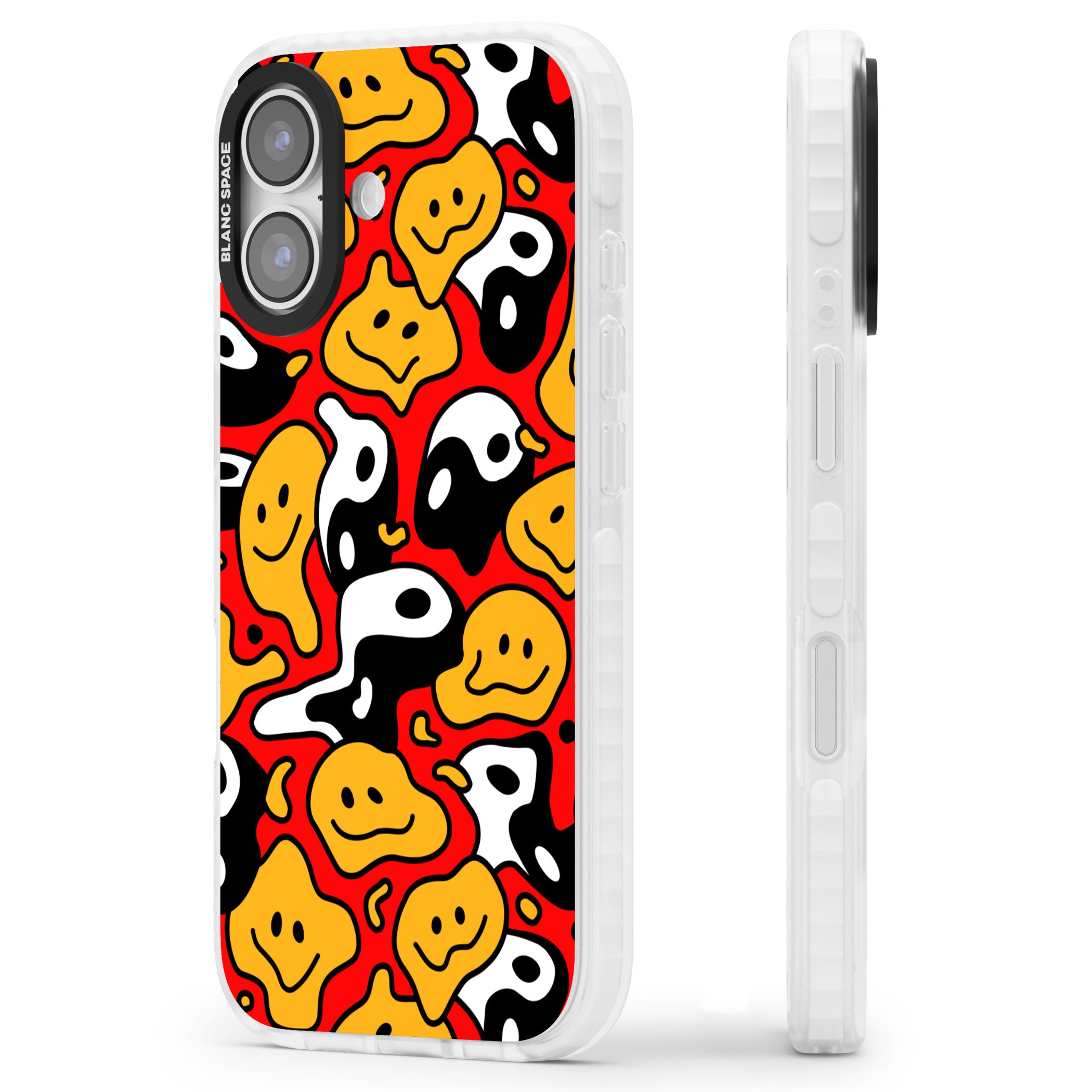 Yin Yang Acid Face iPhone 17 Impact Clear Phone Case Side Profile