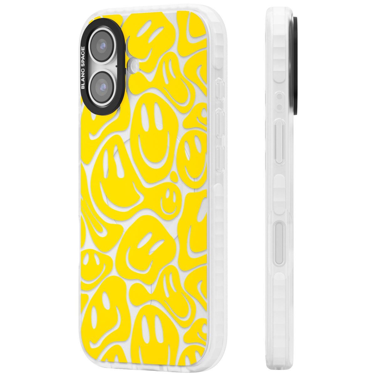 Yellow Acid Faces iPhone 16 / iPhone 16 Plus / iPhone 17 Impact Clear Phone Case side