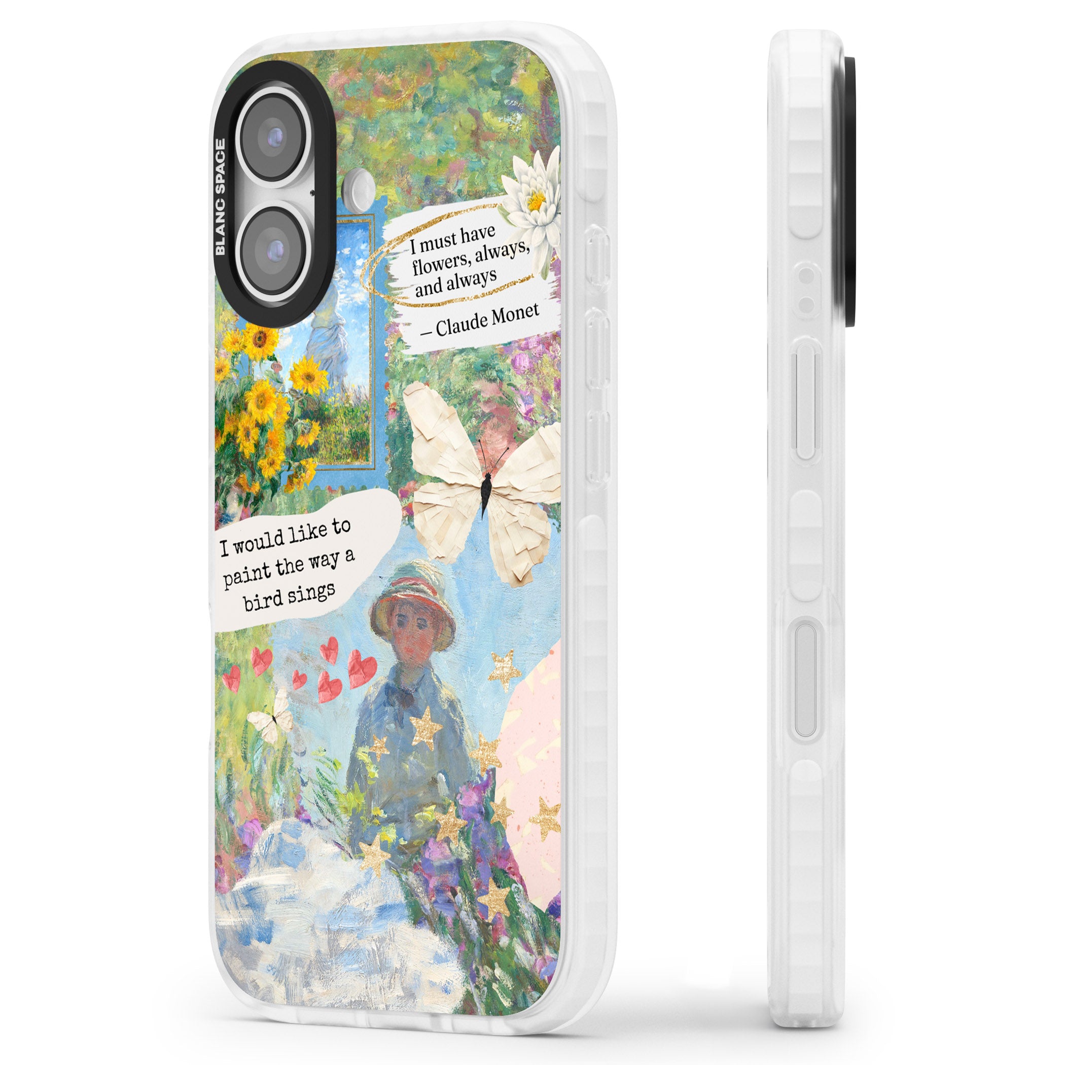 Monet 'Way A Bird Sings' Collage iPhone 17 Impact Clear Phone Case Side Profile