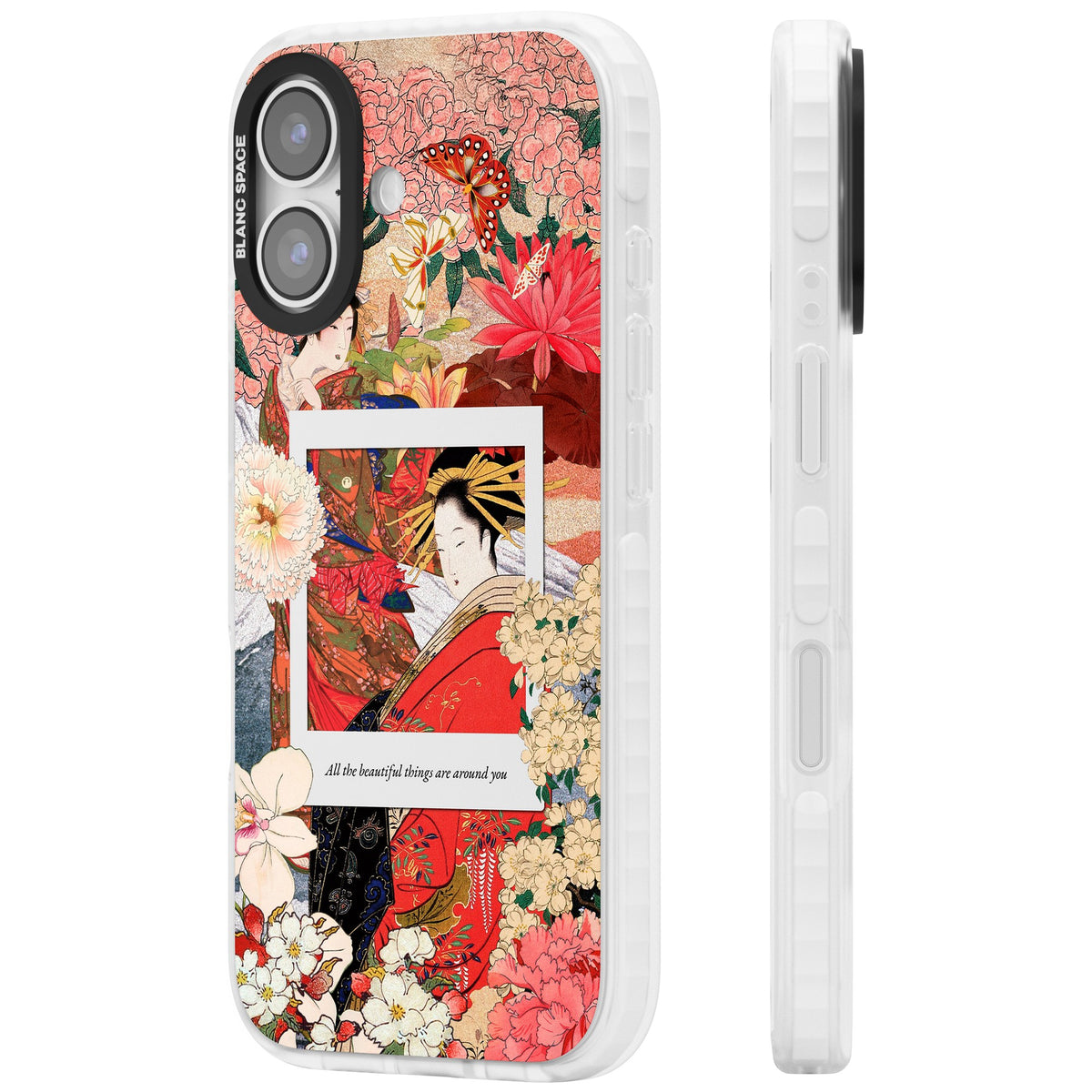 Woodblock Geisha iPhone 16 / iPhone 16 Plus / iPhone 17 Impact Clear Phone Case side