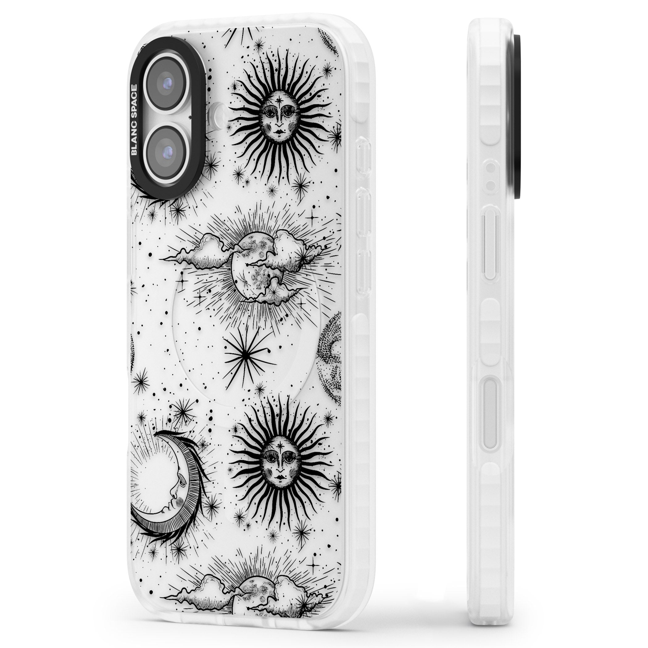 Suns, Moons & Clouds iPhone 17 Impact Clear Phone Case Side Profile