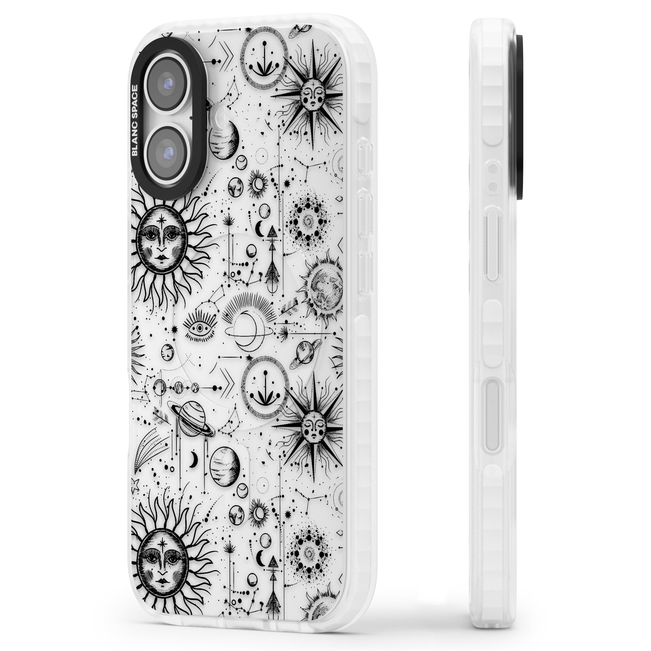 Cosmic Sun & Planets Zodiac iPhone 17 Impact Clear Phone Case Side Profile