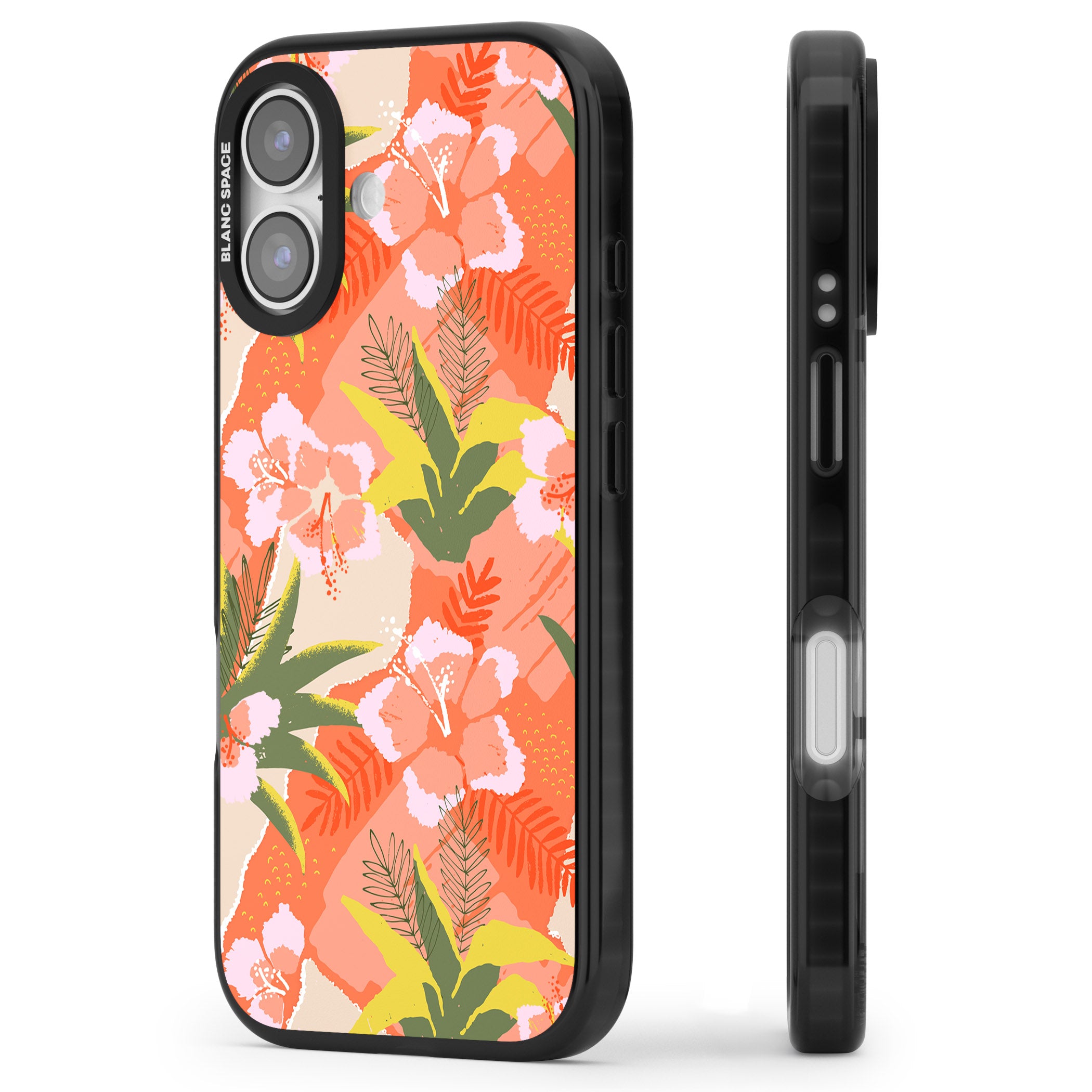 Hawaiian Flowers Abstract Pattern iPhone 17 Impact Black Phone Case Side Profile