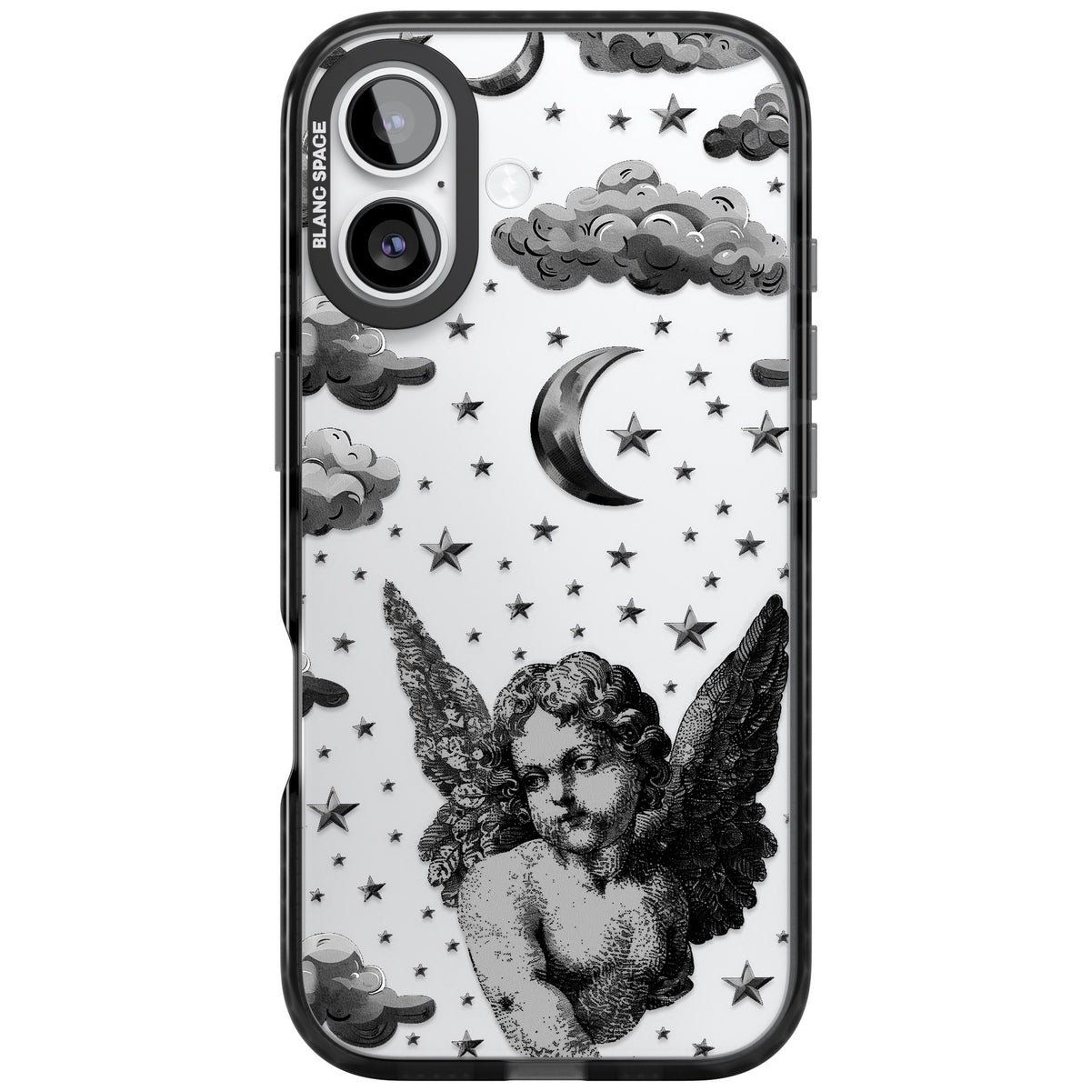 Celestial Cherub iPhone 16 / iPhone 16 Plus / iPhone 17 Impact Black Phone Case front