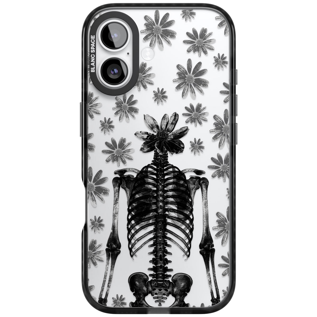 Skeleton Flower iPhone 16 / iPhone 16 Plus / iPhone 17 Impact Black Phone Case front