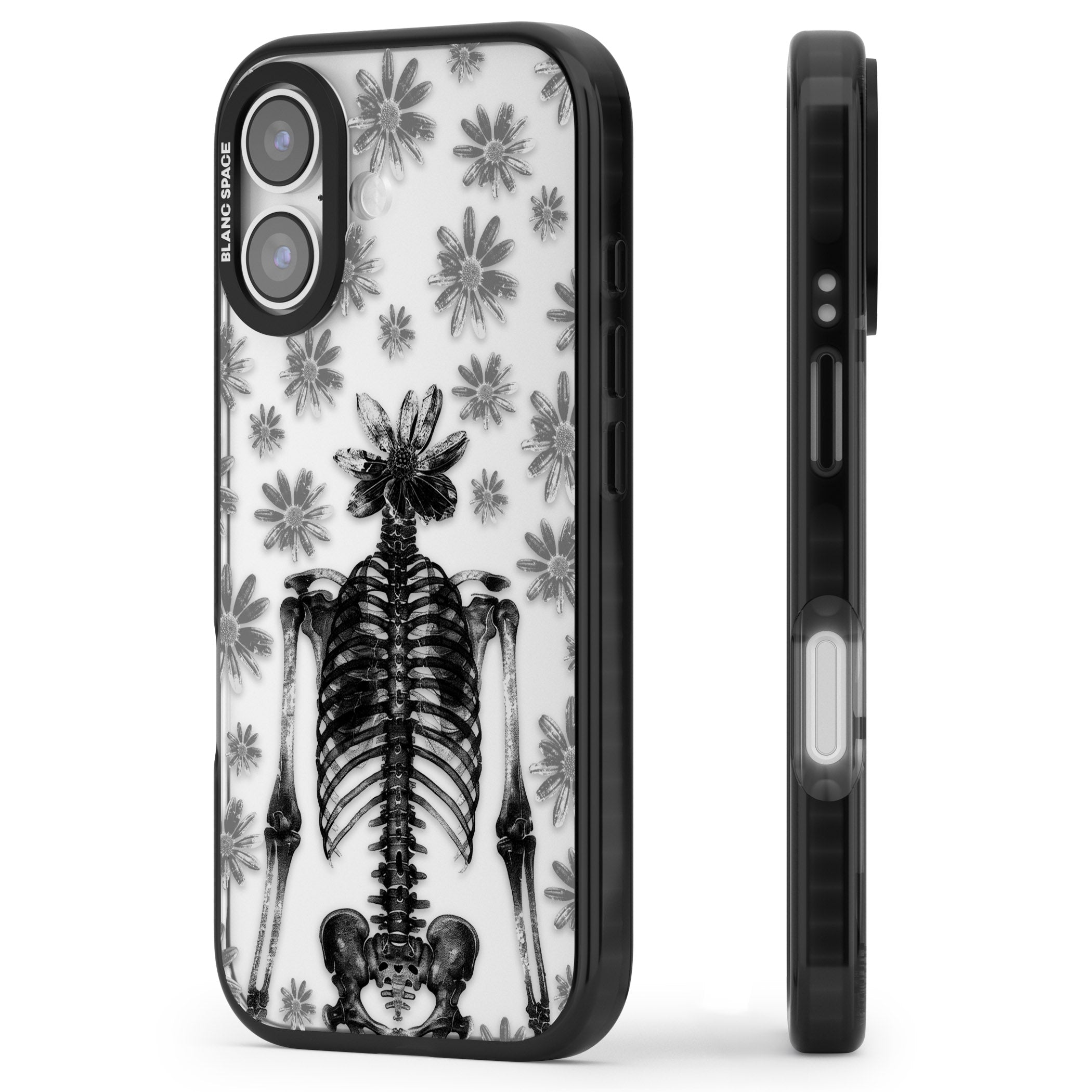 Skeleton Flower iPhone 17 Impact Black Phone Case Side Profile
