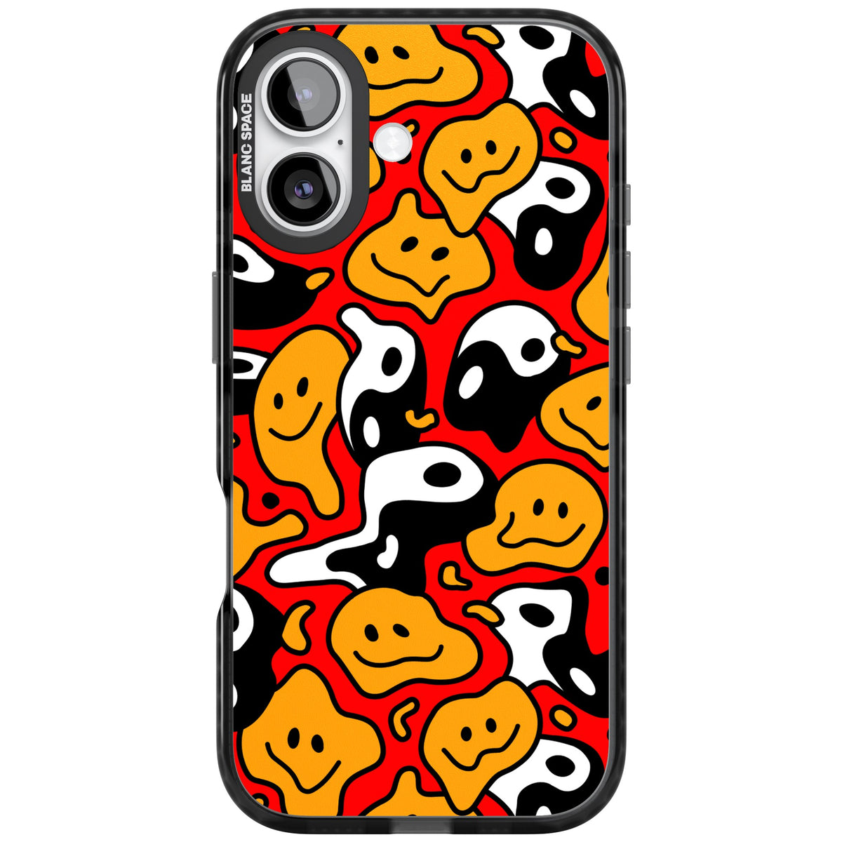 Yin Yang Acid Face iPhone 16 / iPhone 16 Plus / iPhone 17 Impact Black Phone Case front