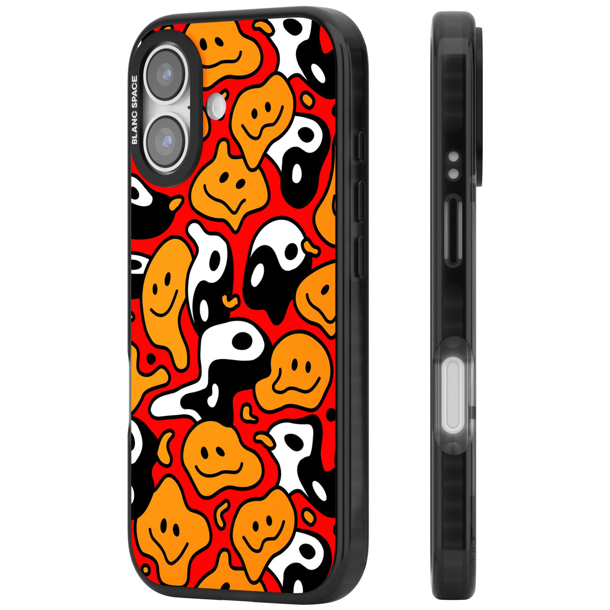 Yin Yang Acid Face iPhone 16 / iPhone 16 Plus / iPhone 17 Impact Black Phone Case side