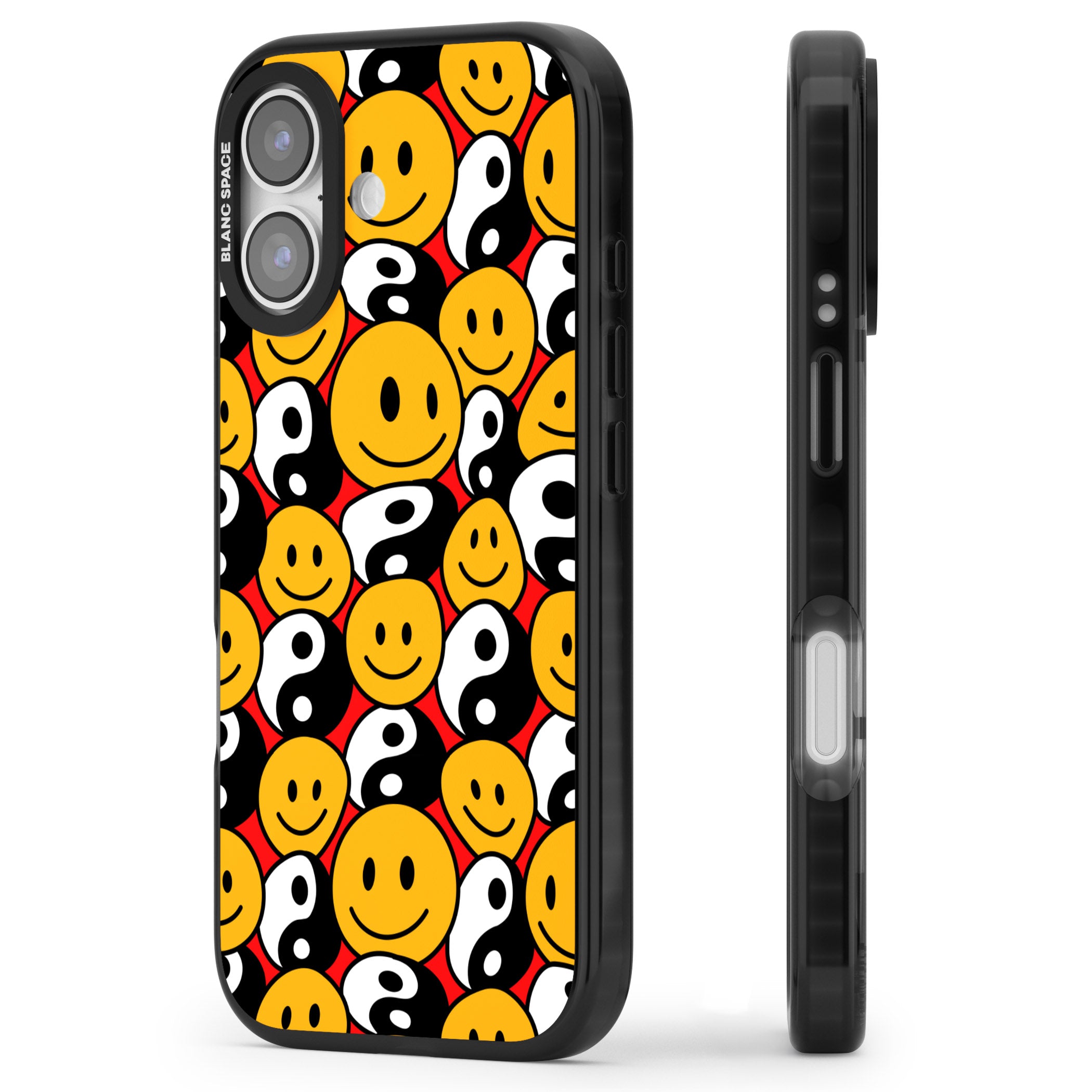 Yin Yang & Faces iPhone 17 Impact Black Phone Case Side Profile