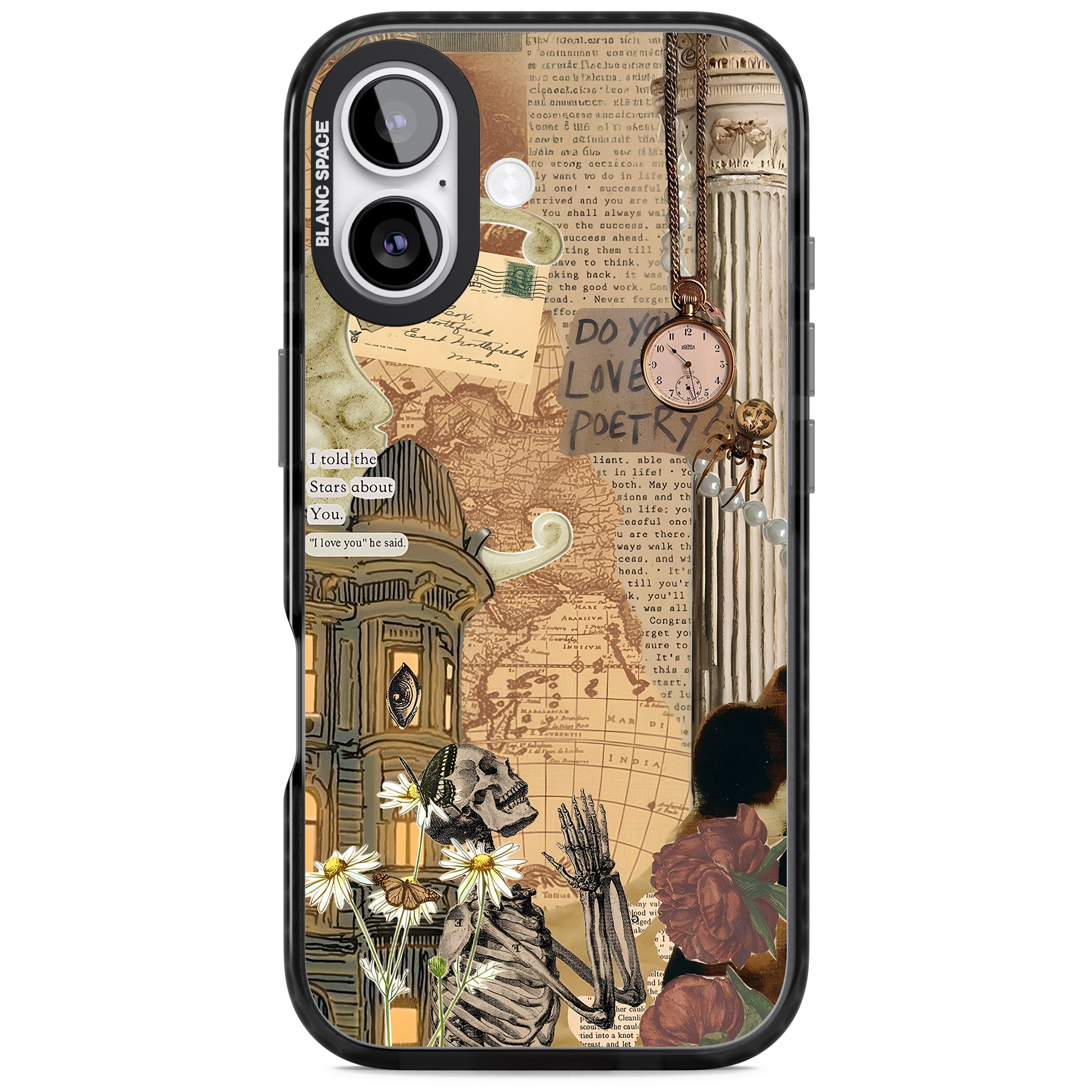 Skeleton Poetry iPhone 17 Impact Black Phone Case