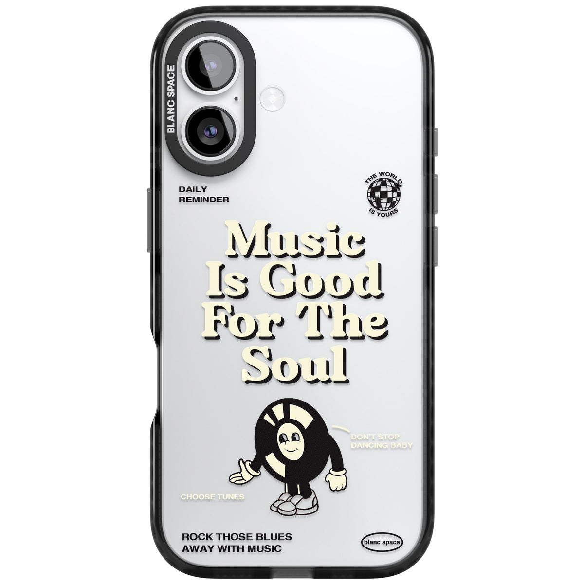 Music Is Good For The Soul iPhone 16 / iPhone 16 Plus / iPhone 17 Impact Black Phone Case front