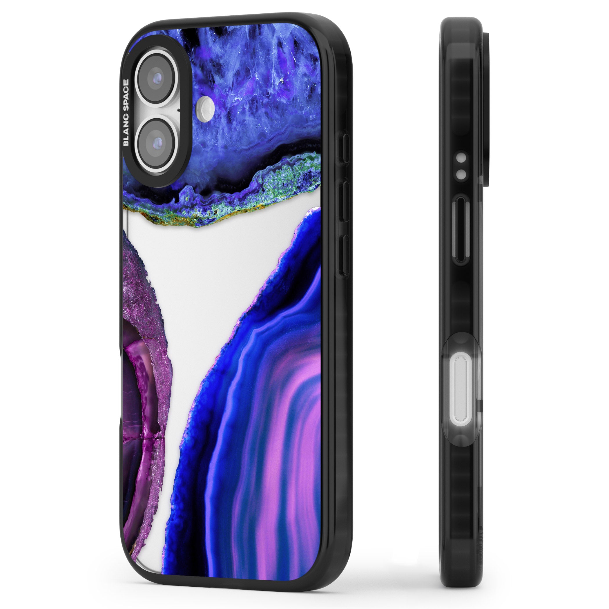 Violet Agate Slice iPhone 17 Impact Black Phone Case Side Profile
