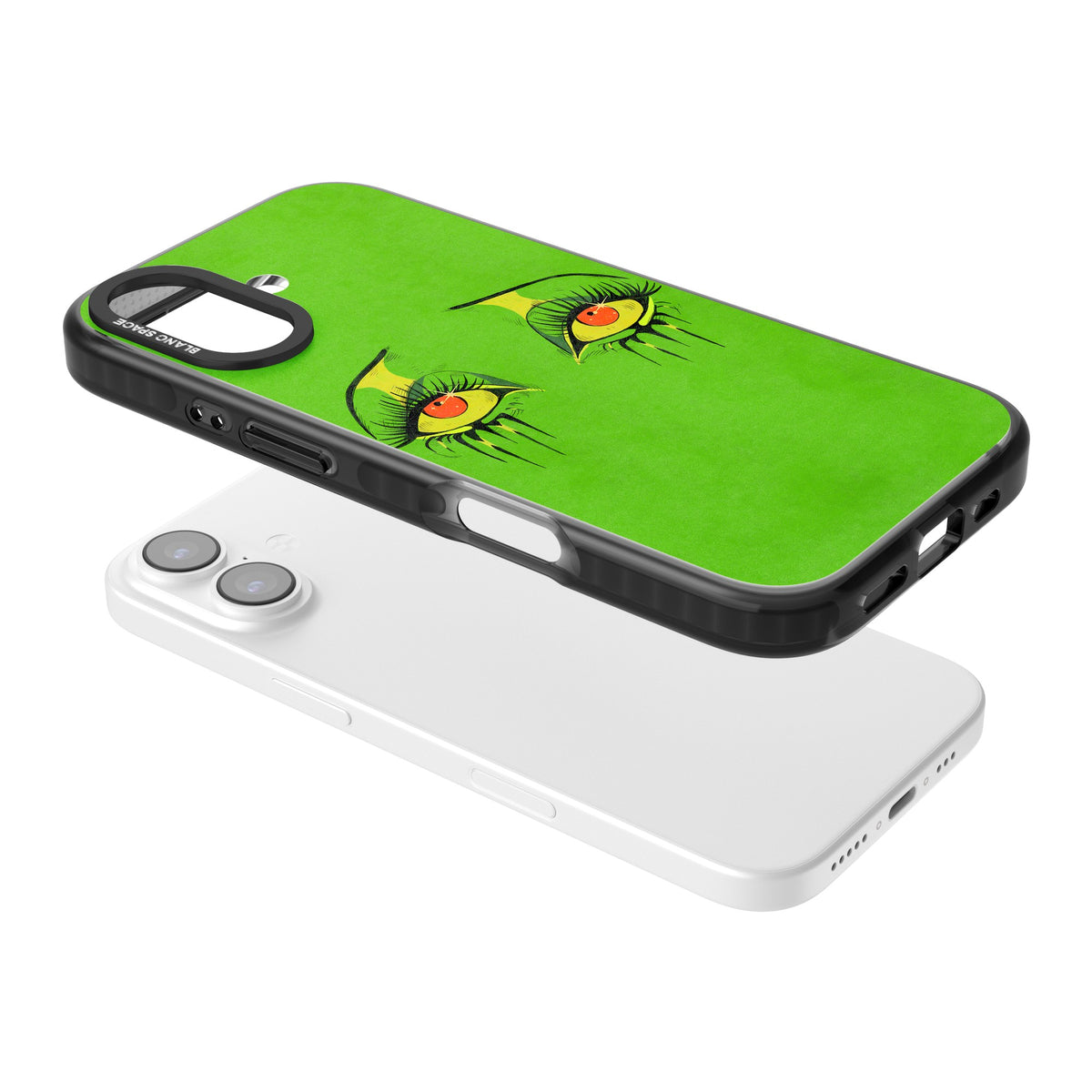 Green Enchanted Eyes iPhone 16 / iPhone 16 Plus / iPhone 17 Impact Black Phone Case angled