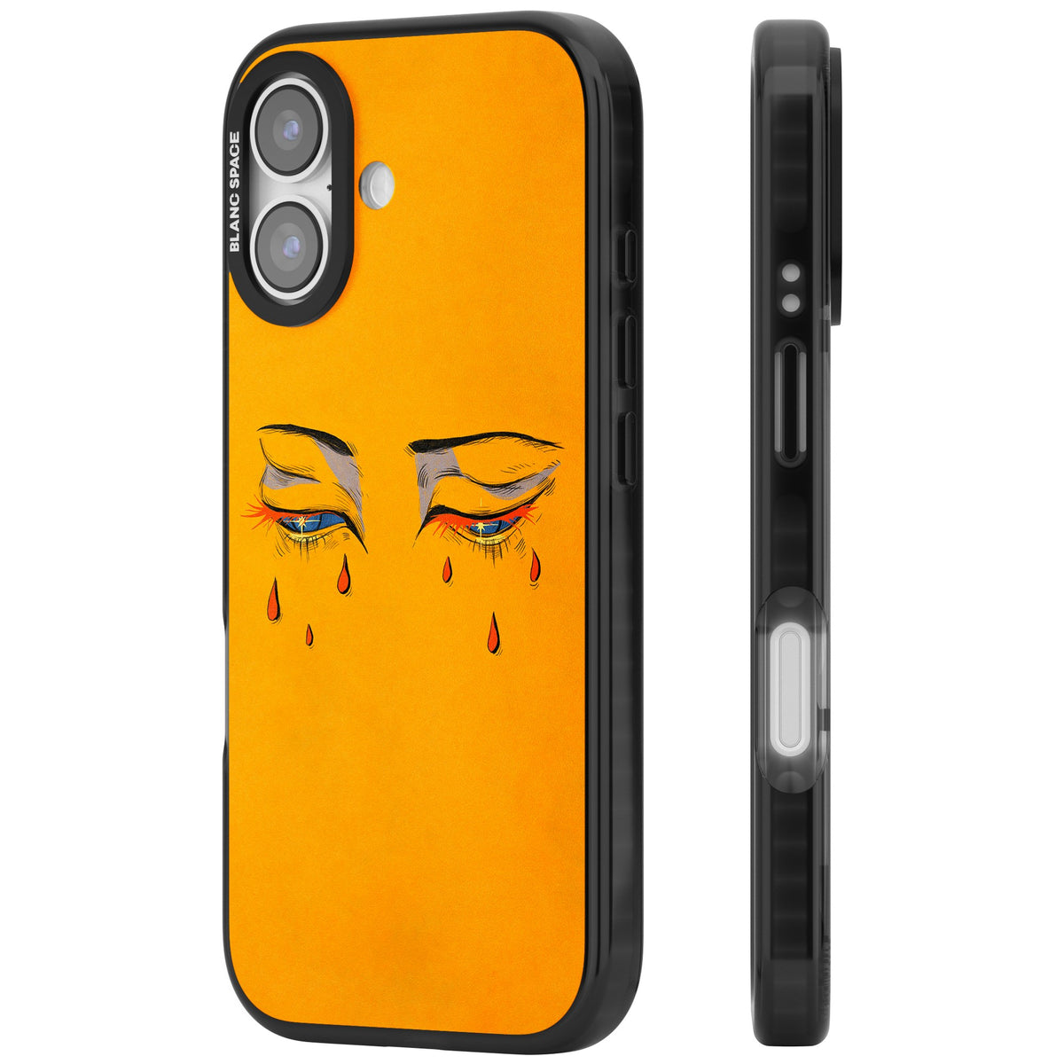 Yellow Tearful Eyes iPhone 16 / iPhone 16 Plus / iPhone 17 Impact Black Phone Case side