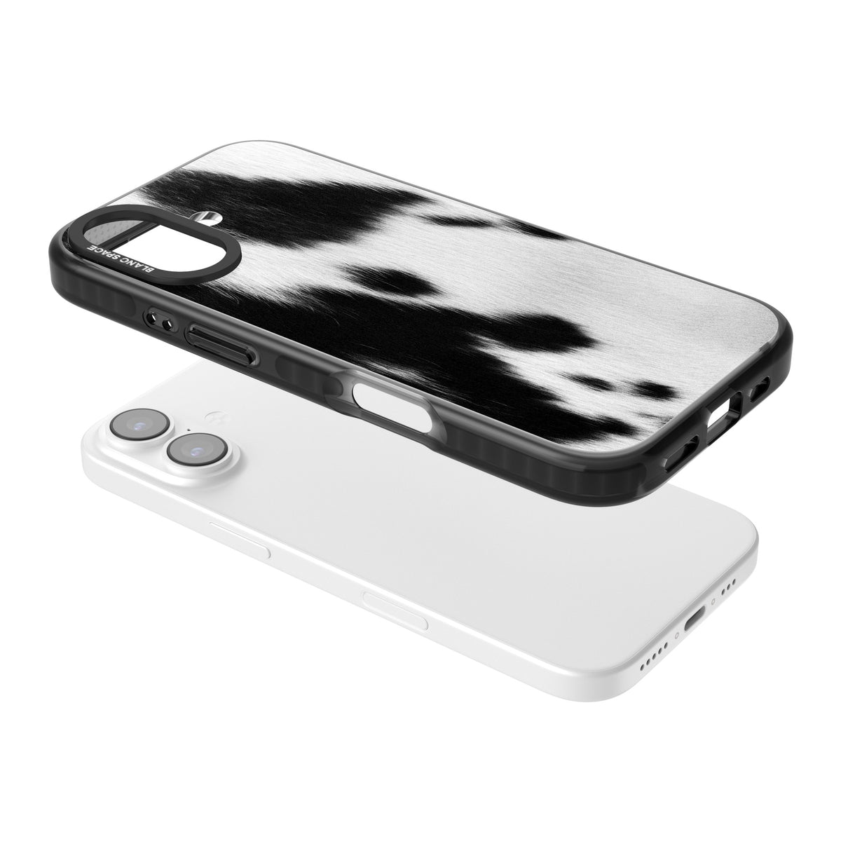 Cowhide iPhone 16 / iPhone 16 Plus / iPhone 17 Impact Black Phone Case angled